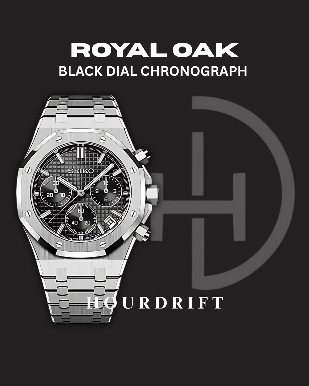 Seiko Mod クロノグラフ ブラックダイヤル　ジャンク Seiko Mod Royal Oak Black Dial – Hour Drift