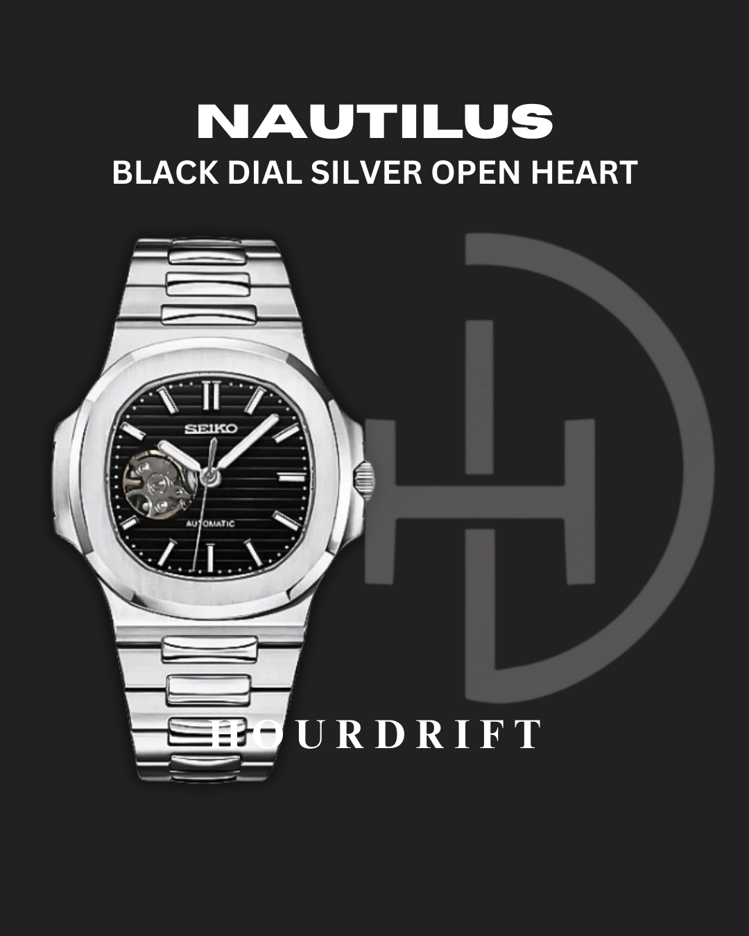Seiko Mod Nautilus Open Heart Black