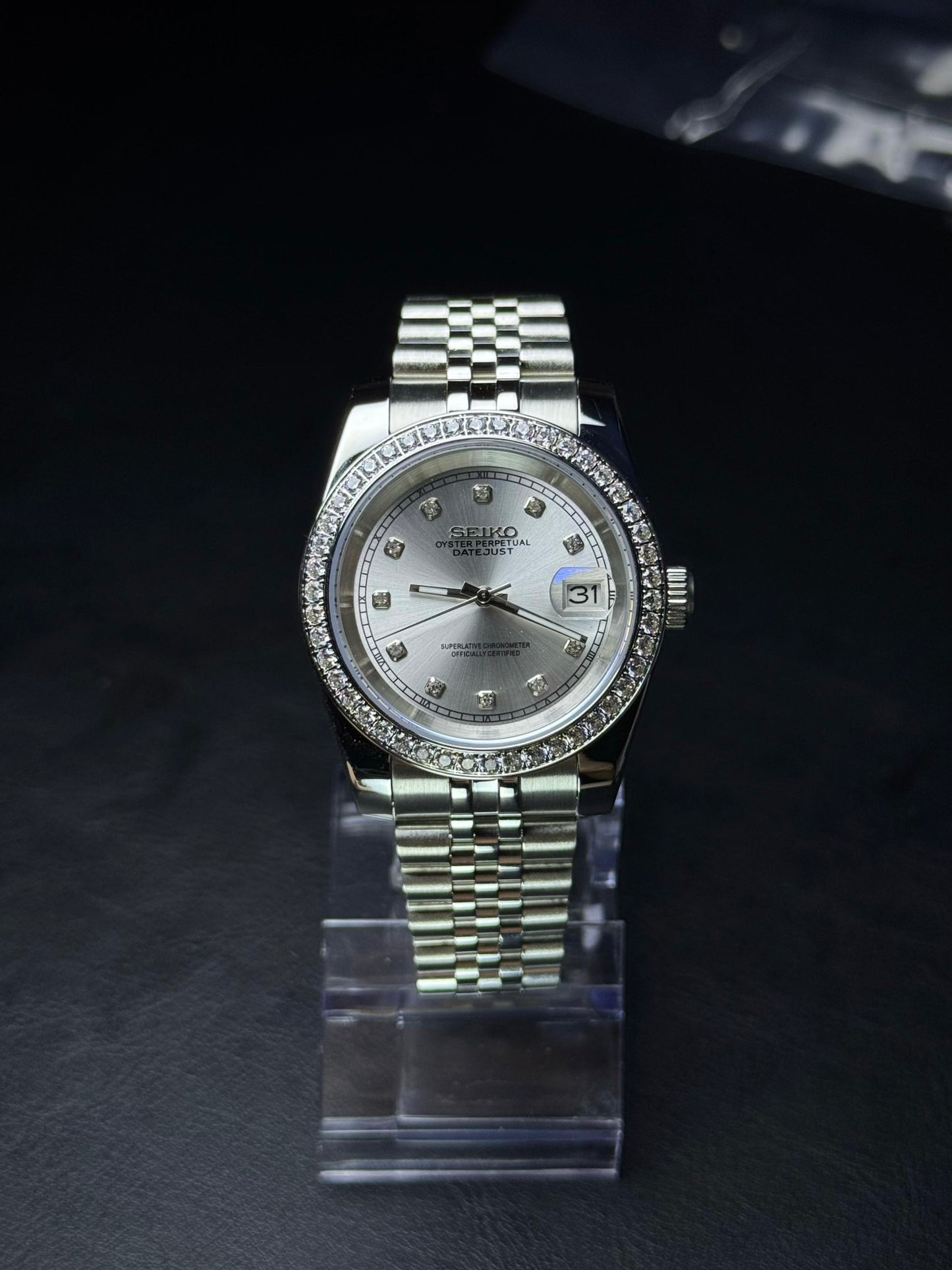 Seiko Mod Datejust Platinum Diamond Face