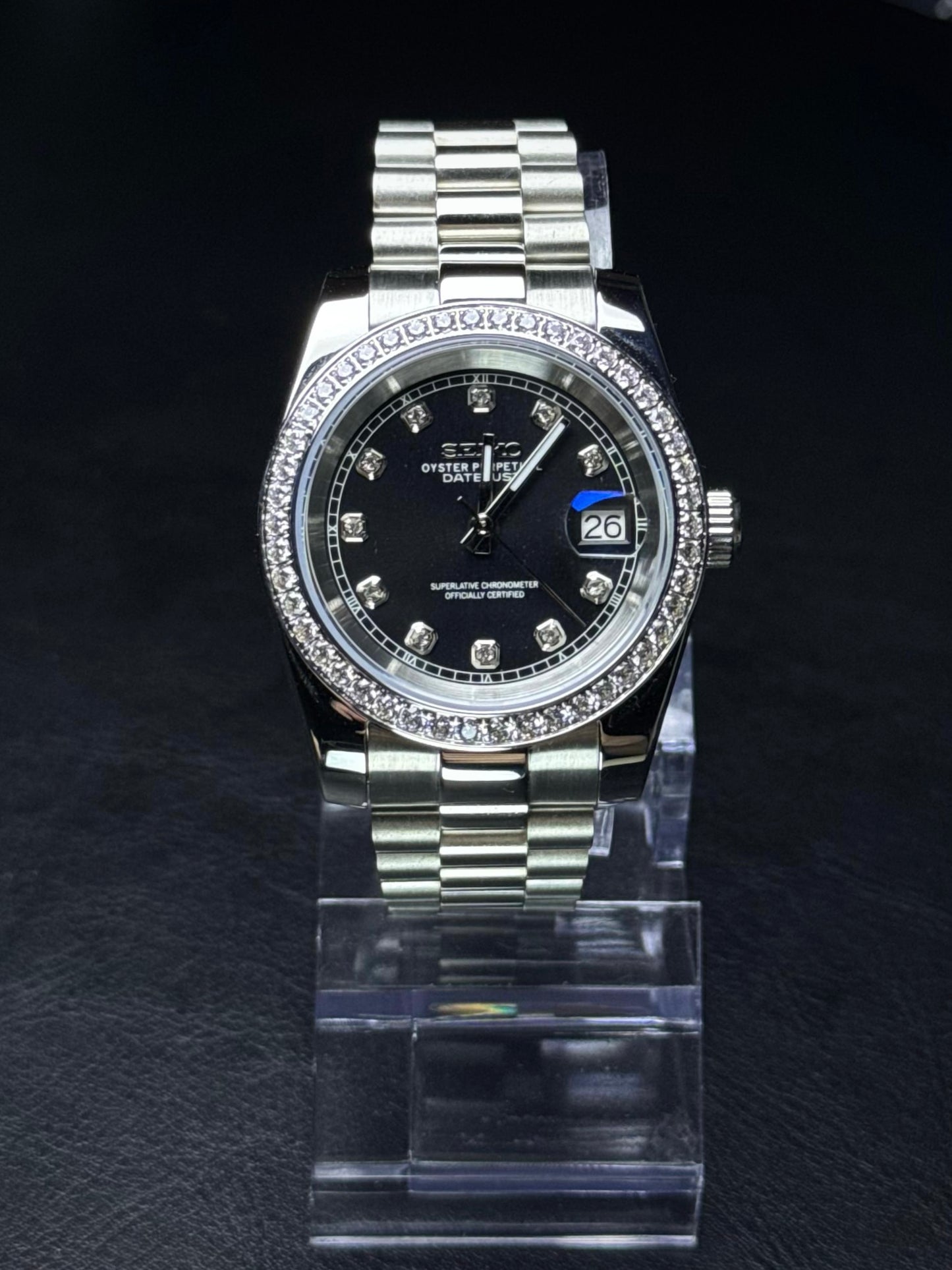 Seiko Mod Datejust Moonstone Black Dial