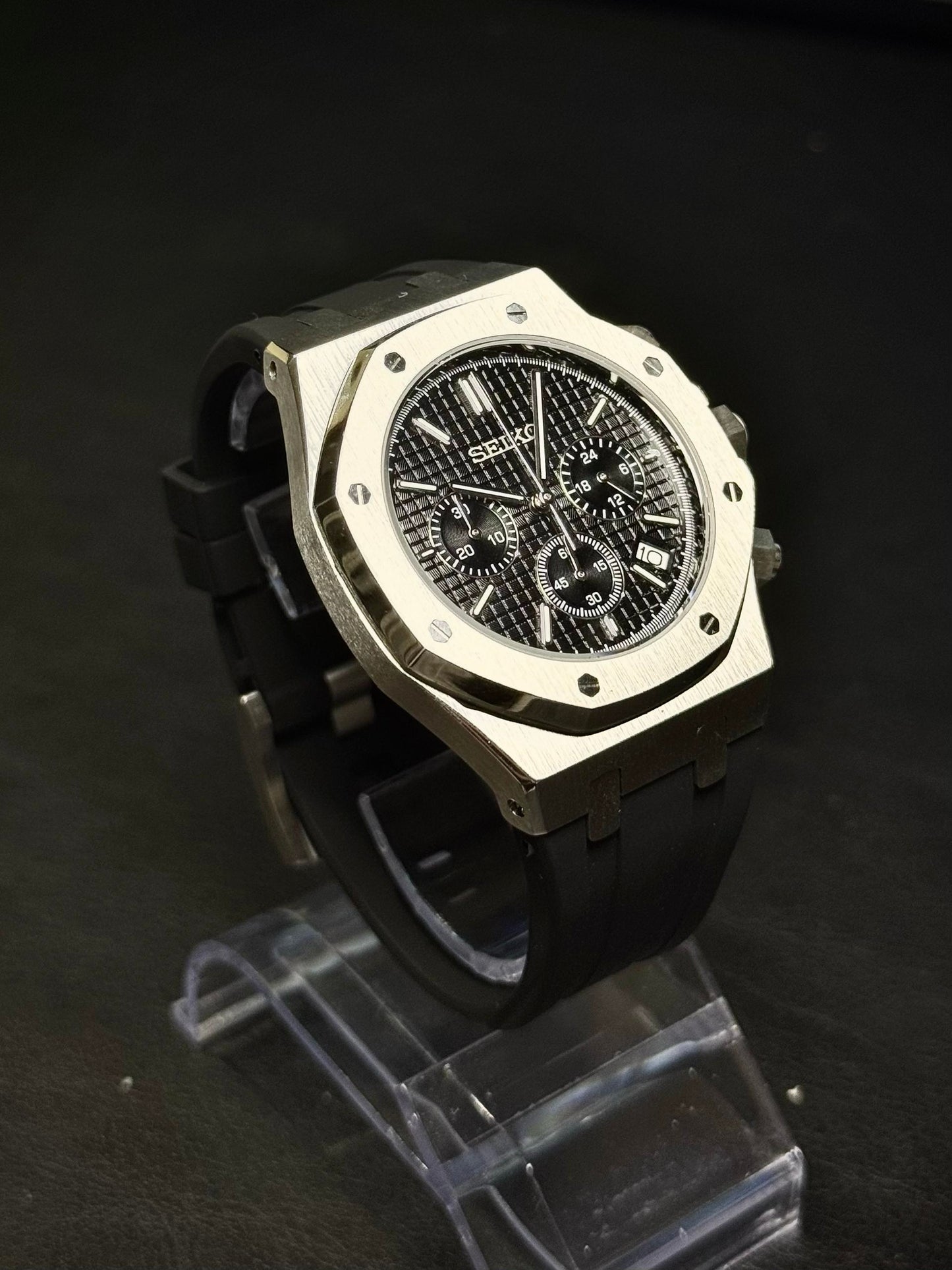 Seiko Mod Royal Oak Black Dial (Rubber Strap)