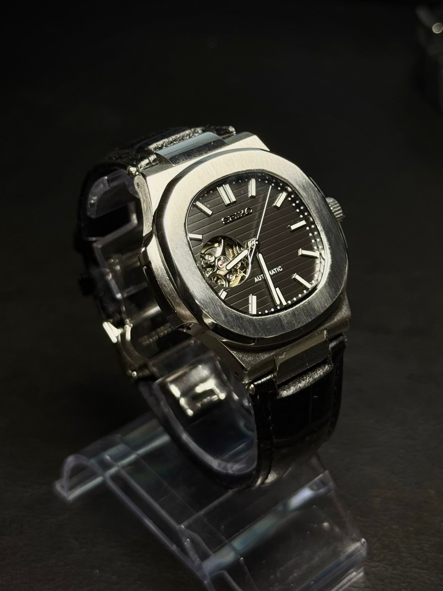 Seiko Mod Nautilus Open Heart Silver