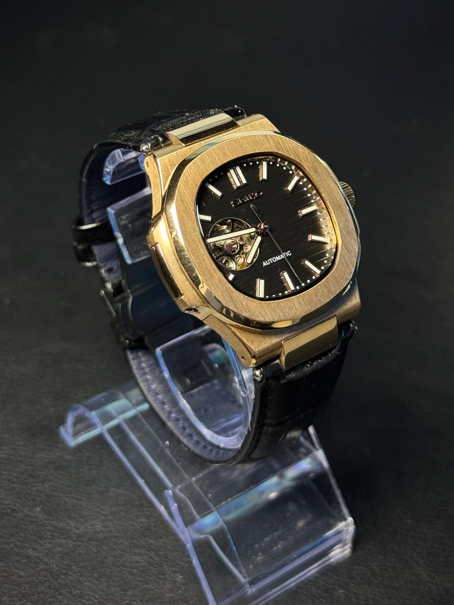 Seiko Mod Nautilus Open Heart Gold