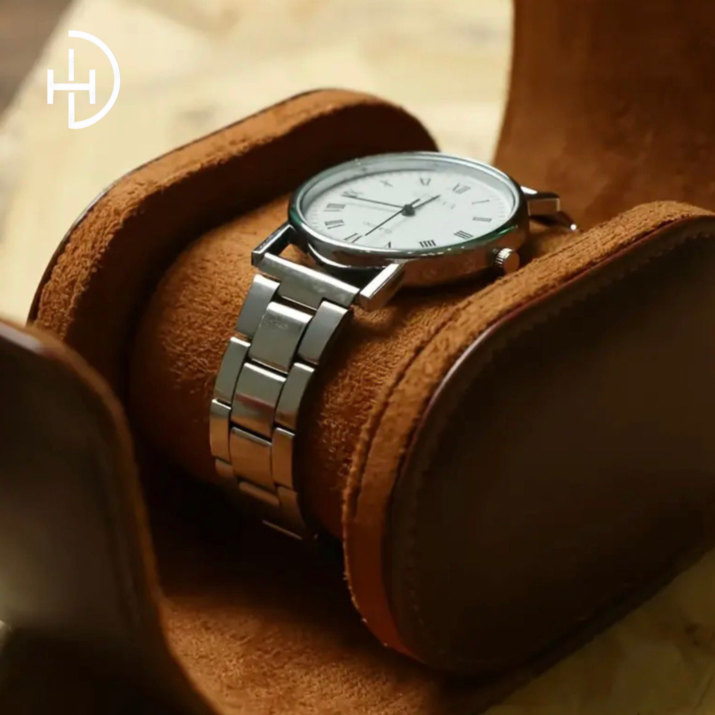 Custom Name Engraved 3 Slot Premium Leather Watch Case