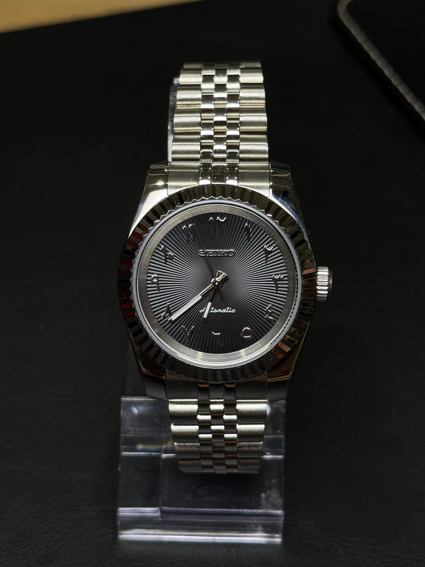Seiko Mod Datejust Black Arabic Textured Dial