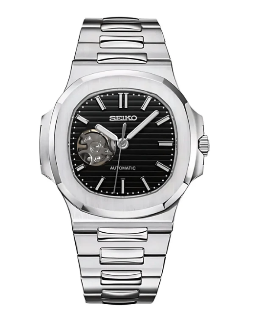 Seiko Mod Nautilus Open Heart Black