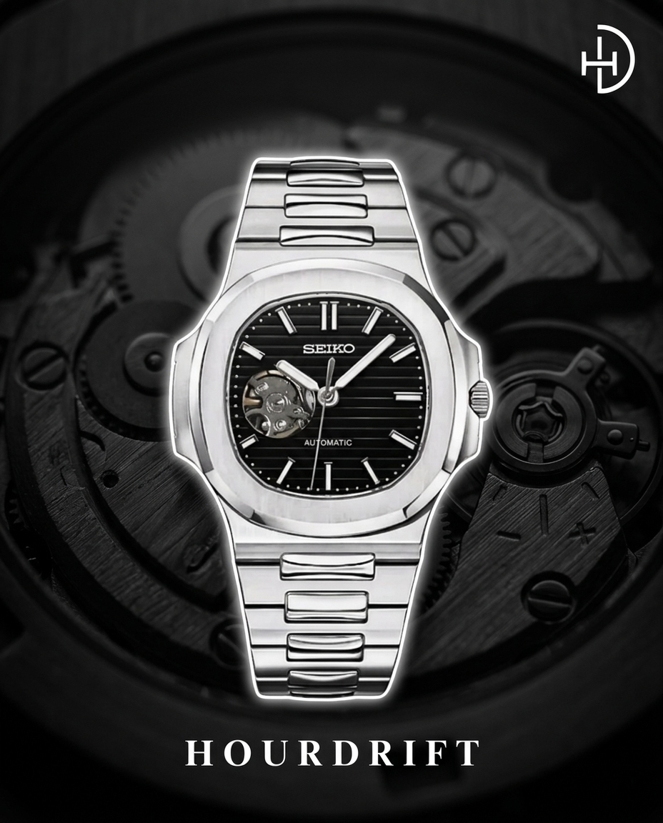 Seiko Mod Nautilus Open Heart Black