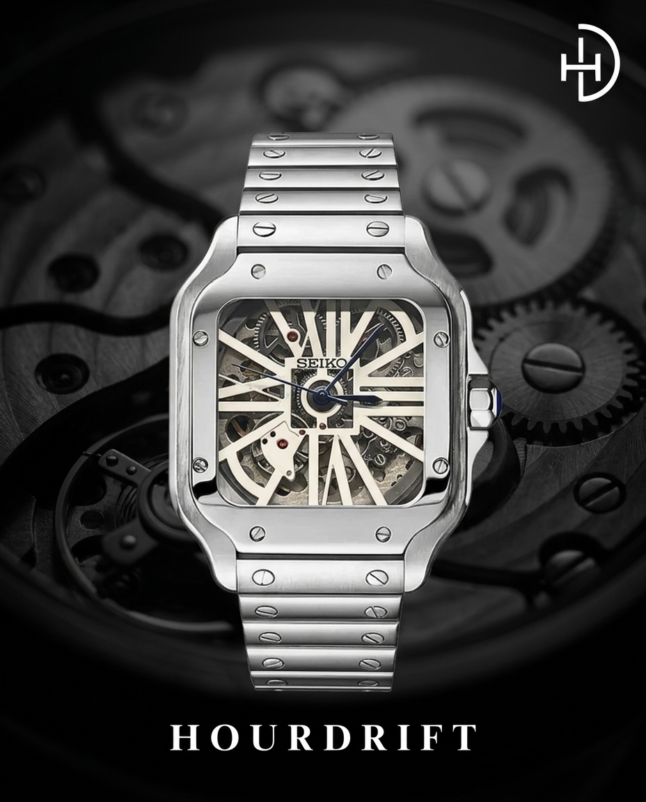 Seiko Mod Santos White Skeleton