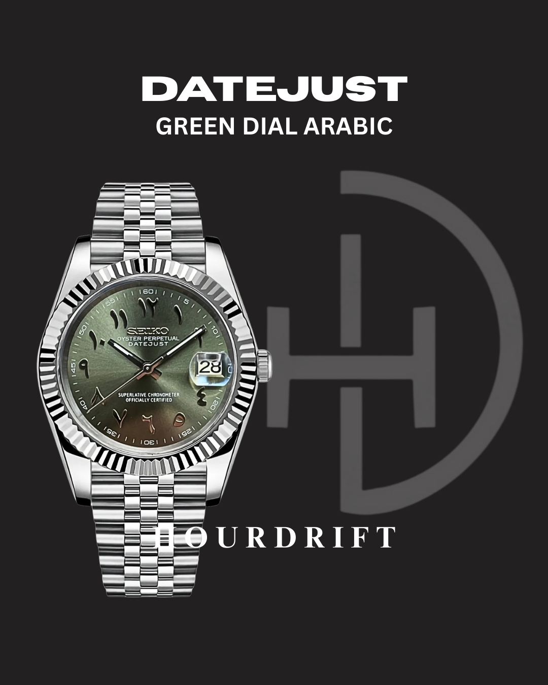 Seiko Mod Datejust Arabic Dial Green