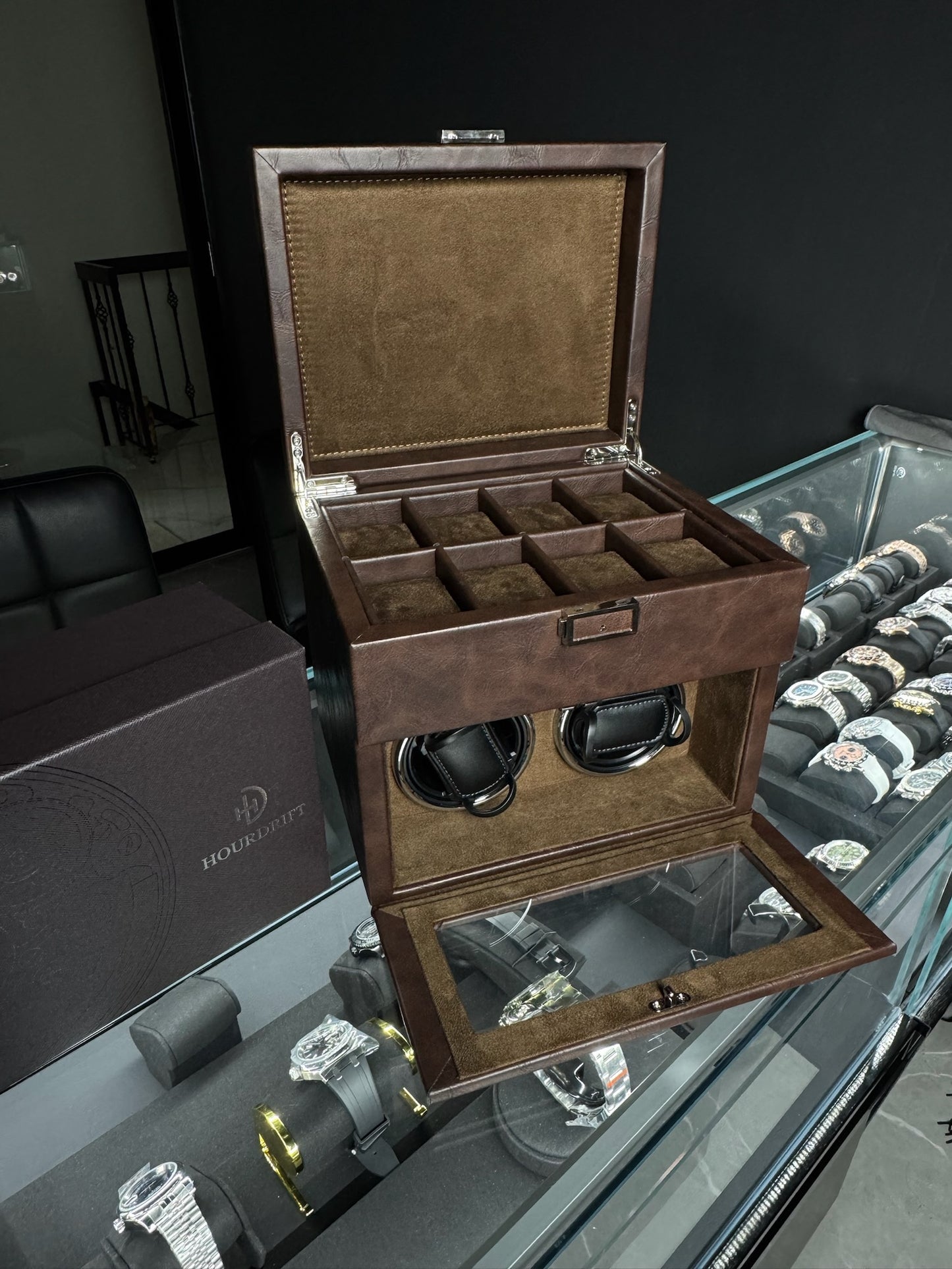 8 Slot Premium Watch Storage with 2 Slot Winder