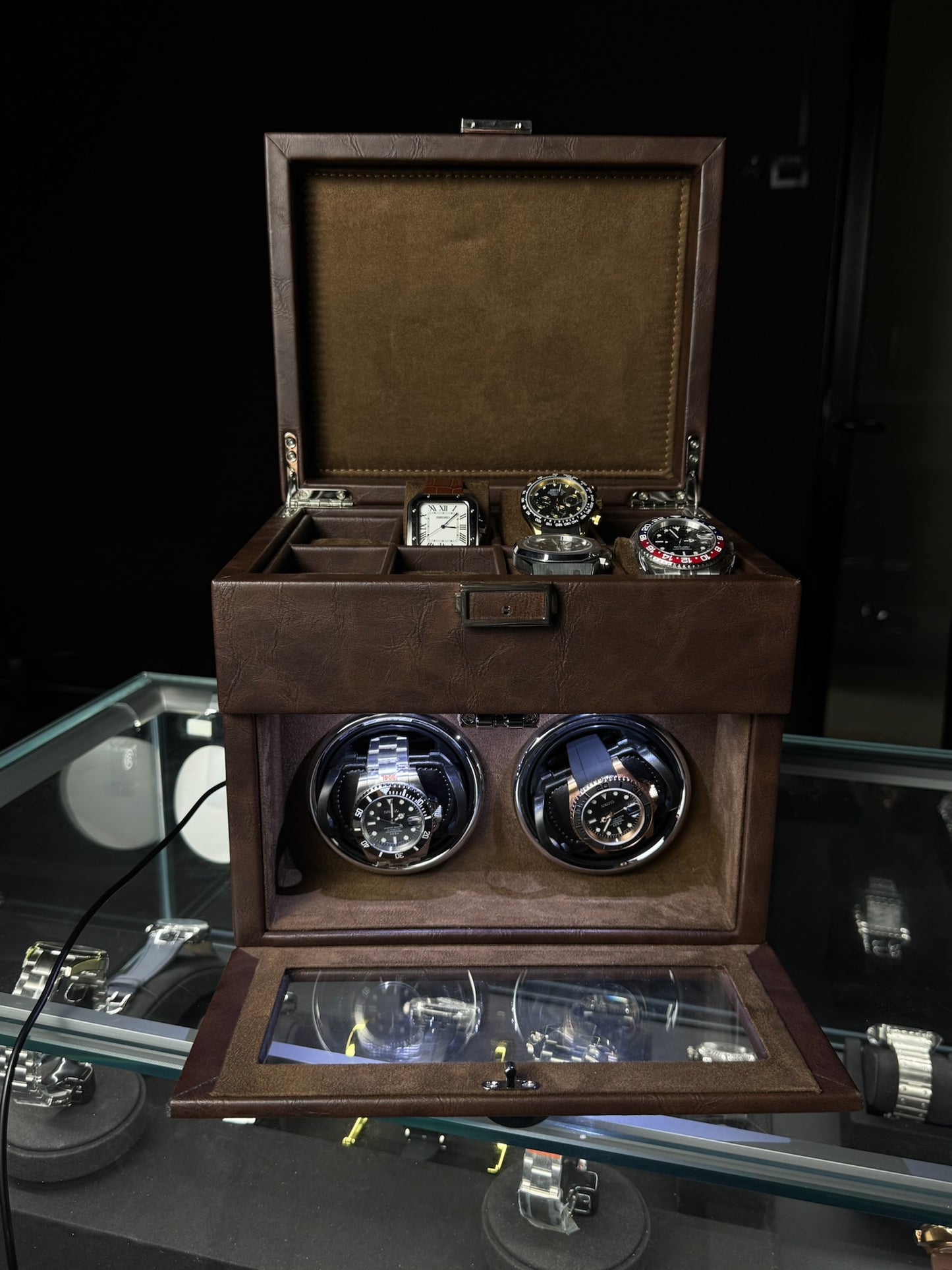 8 Slot Premium Watch Storage with 2 Slot Winder