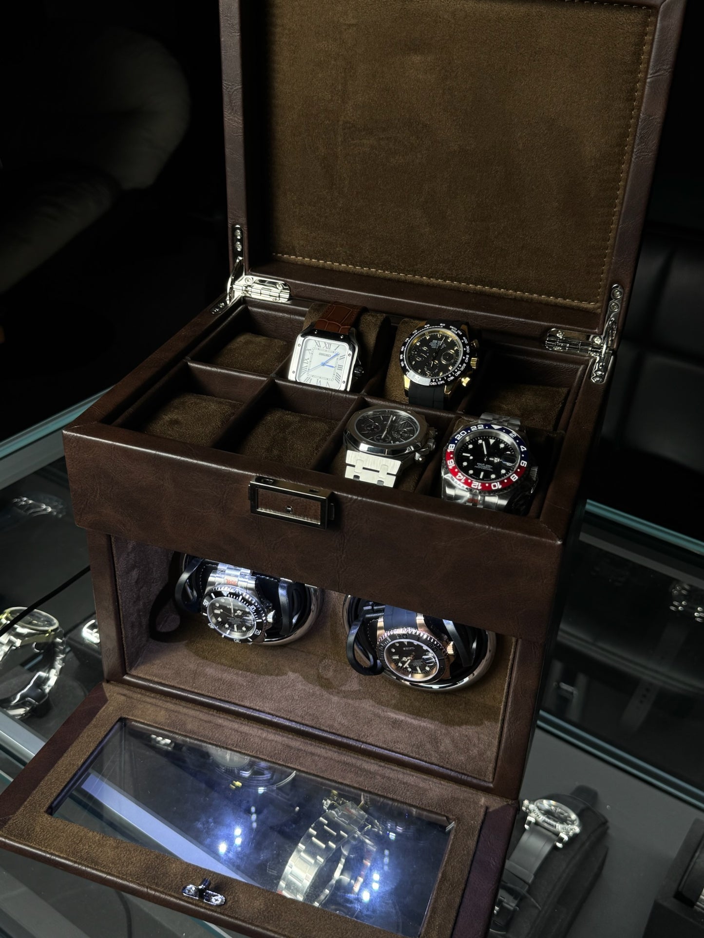 8 Slot Premium Watch Storage with 2 Slot Winder