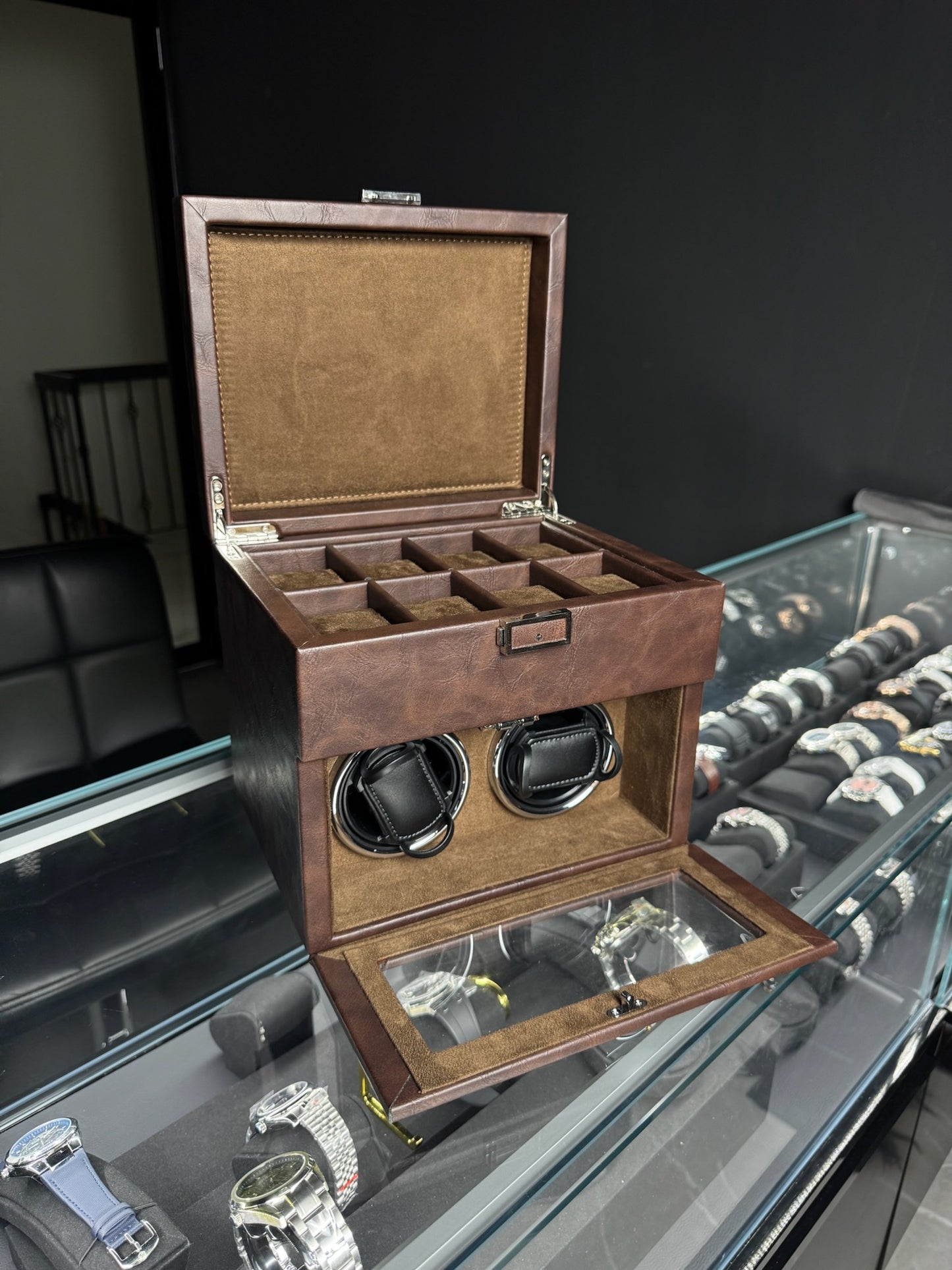 8 Slot Premium Watch Storage with 2 Slot Winder