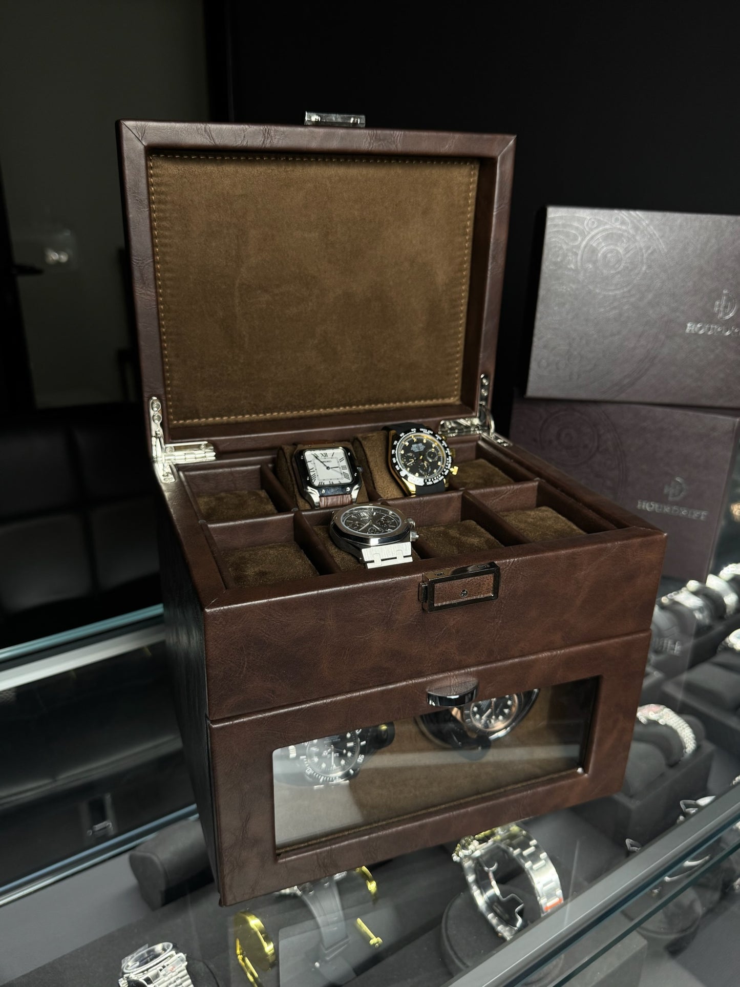 8 Slot Premium Watch Storage with 2 Slot Winder