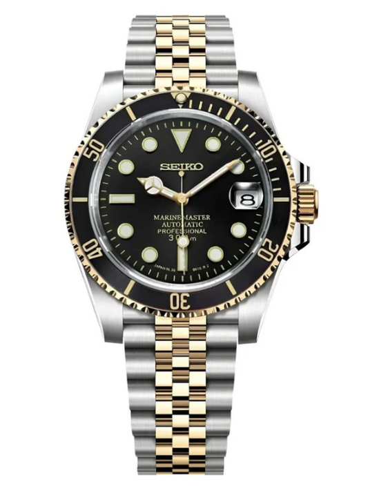 Seiko Mod Submariner Two-Tone Black