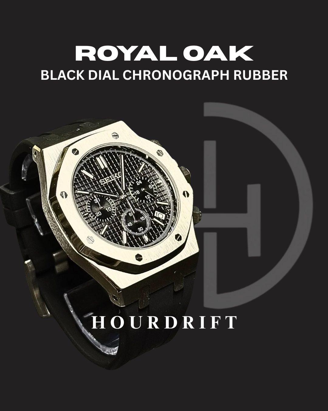 Seiko Mod Royal Oak Black Dial (Rubber Strap)