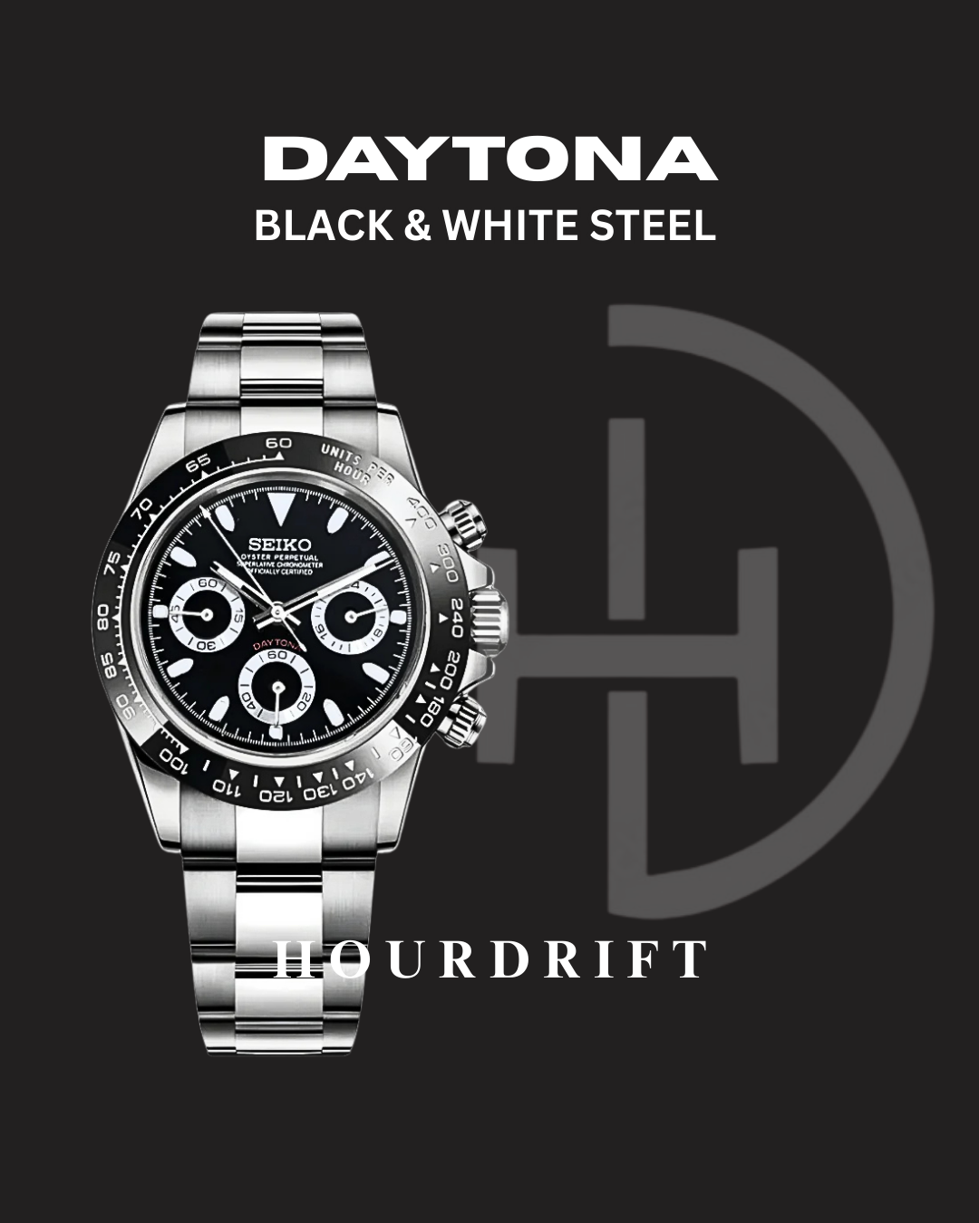 Seiko Mod Daytona Black & White Steel
