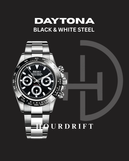 Seiko Mod Daytona Black & White Steel