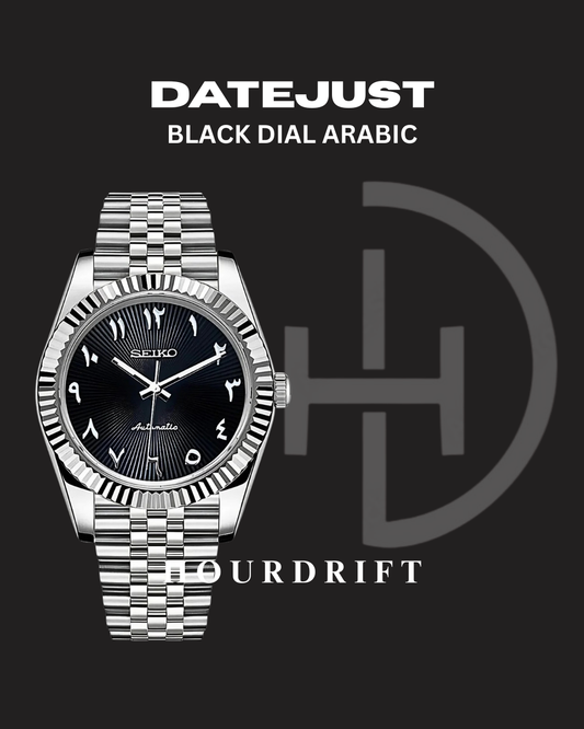 Seiko Mod Datejust Black Arabic Textured Dial