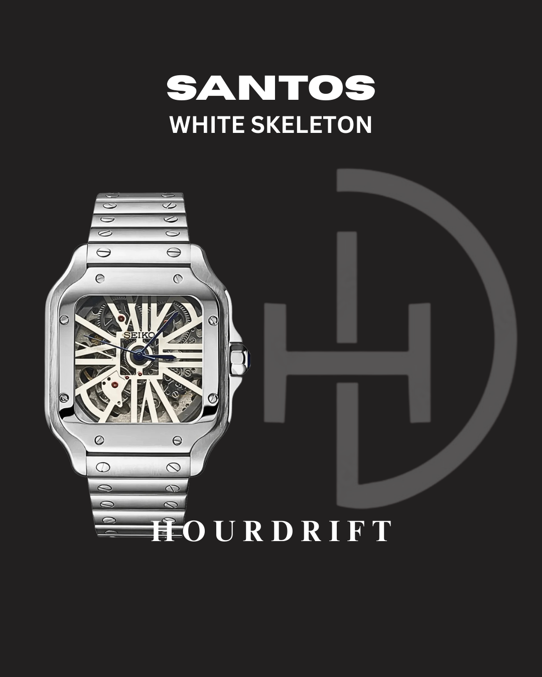 Seiko Mod Santos White Skeleton