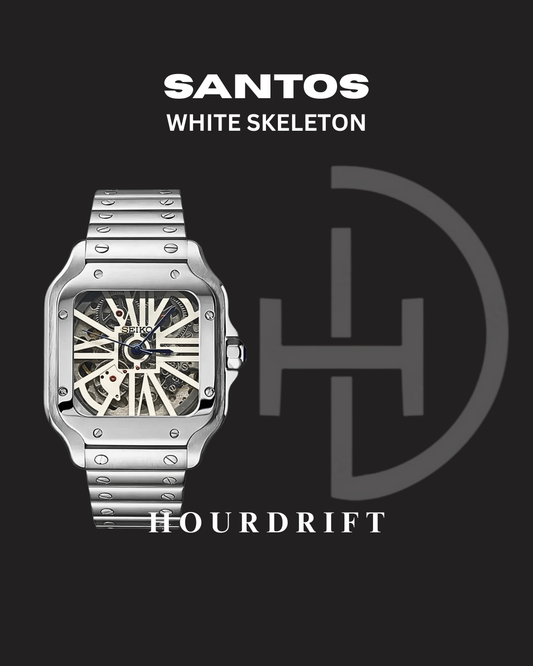 Seiko Mod Santos White Skeleton