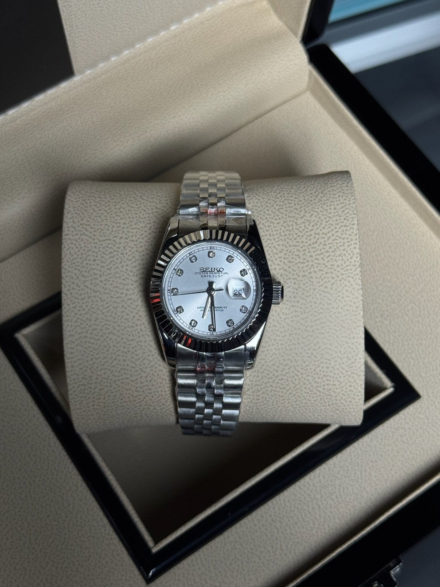 Seiko Mod Datejust White Diamond Dial
