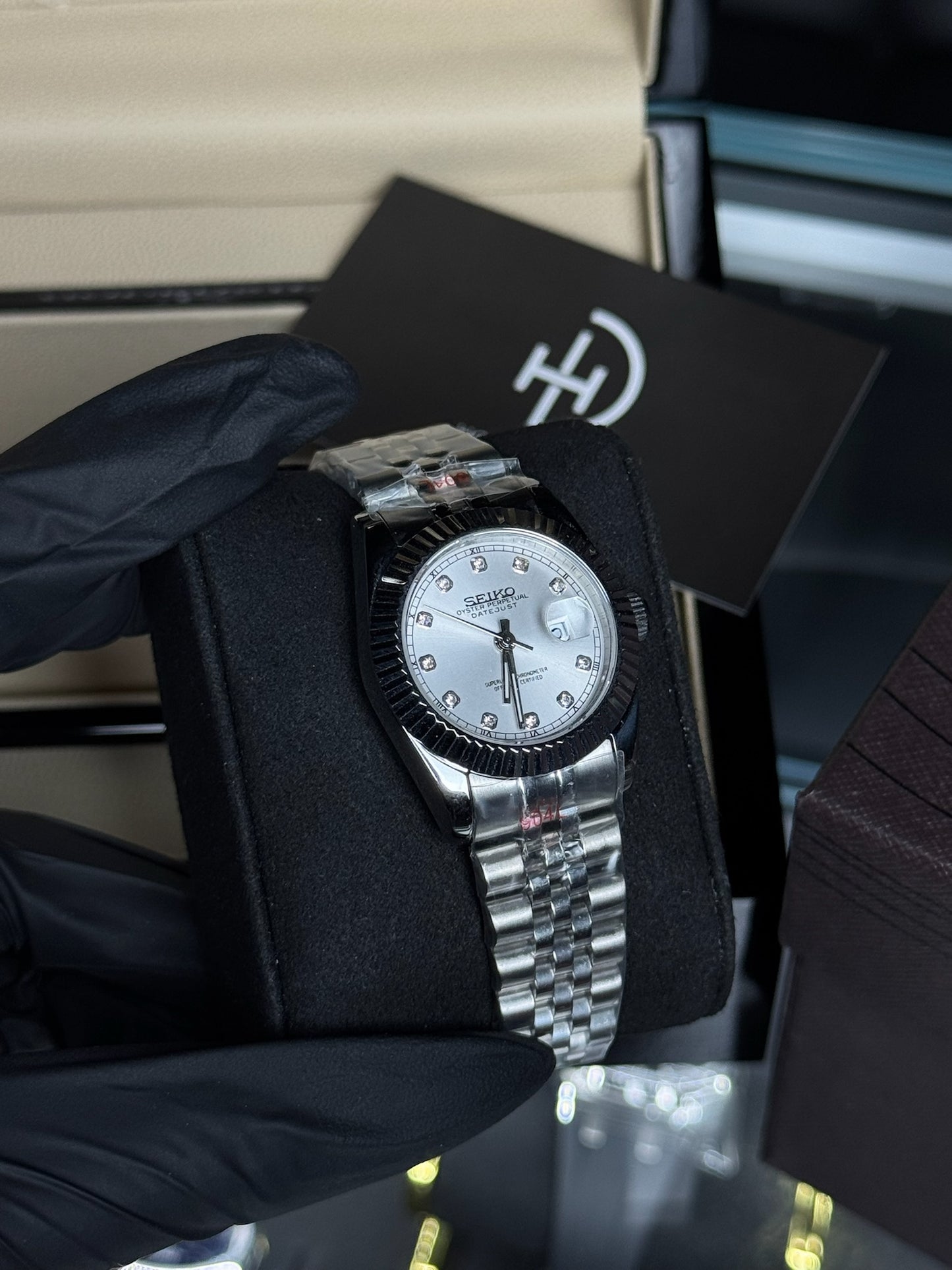 Seiko Mod Datejust White Diamond Dial
