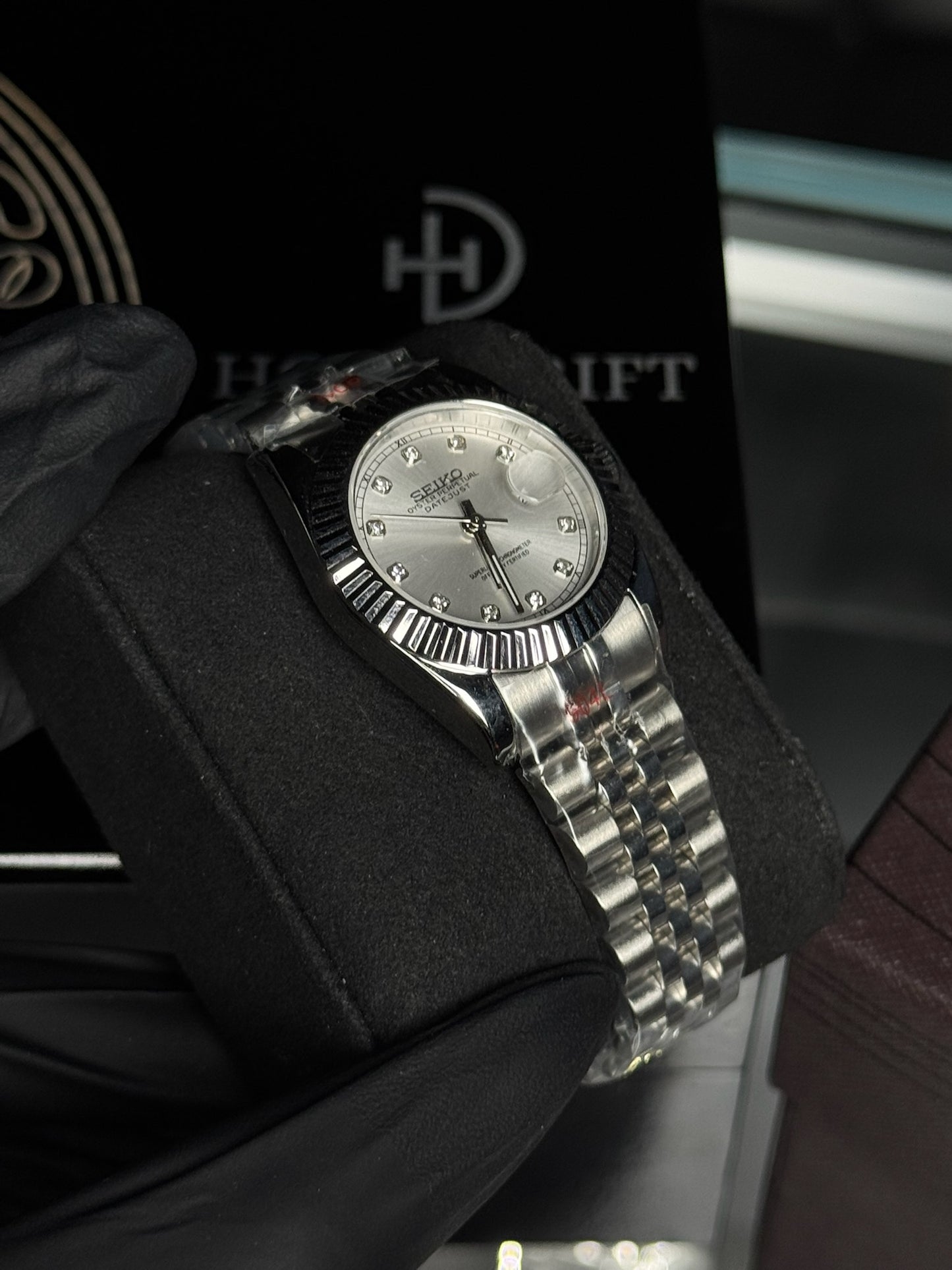 Seiko Mod Datejust White Diamond Dial