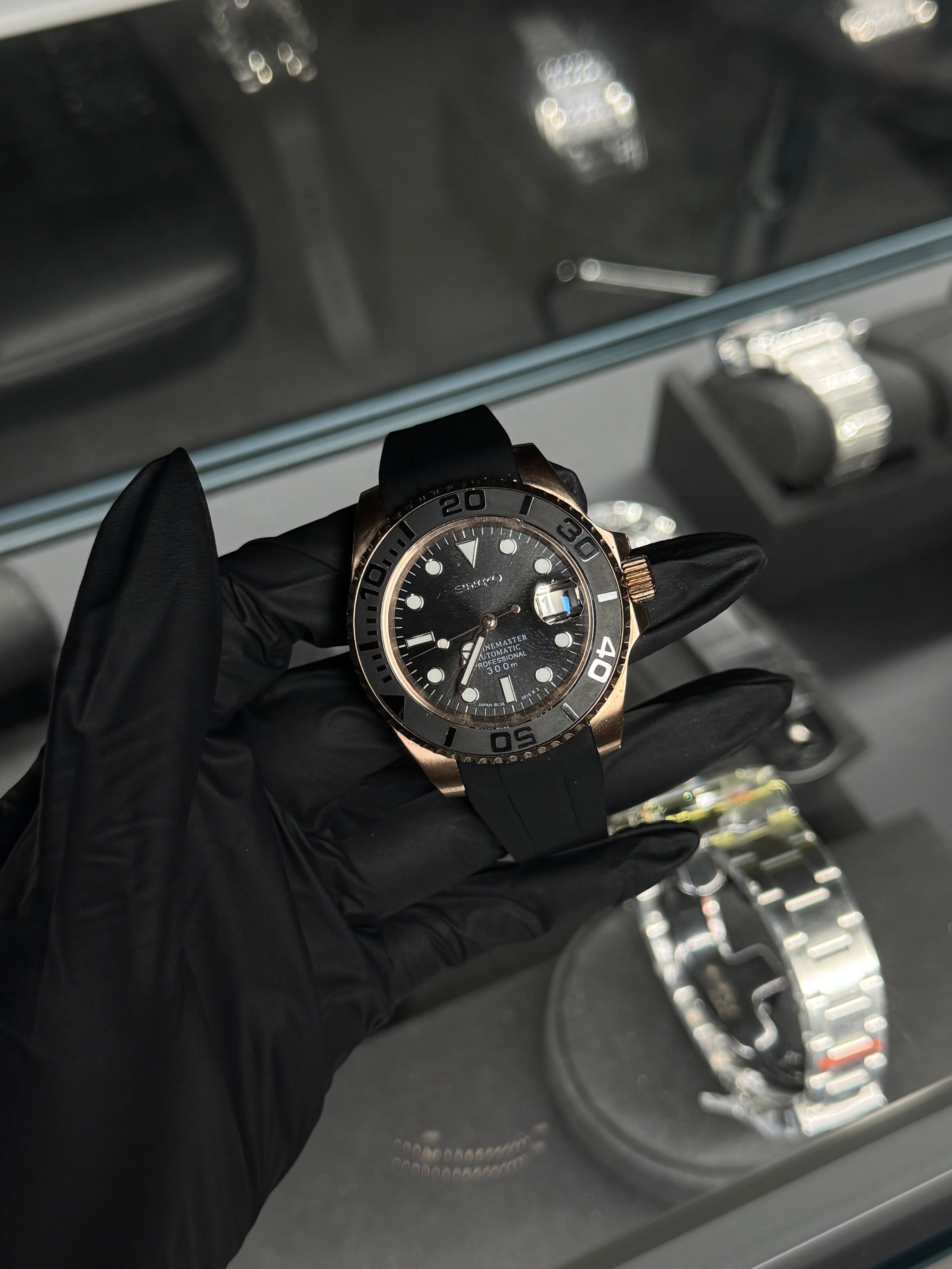 Seiko Mod Yachtmaster Rose Gold (Rubber Strap) – Hour Drift