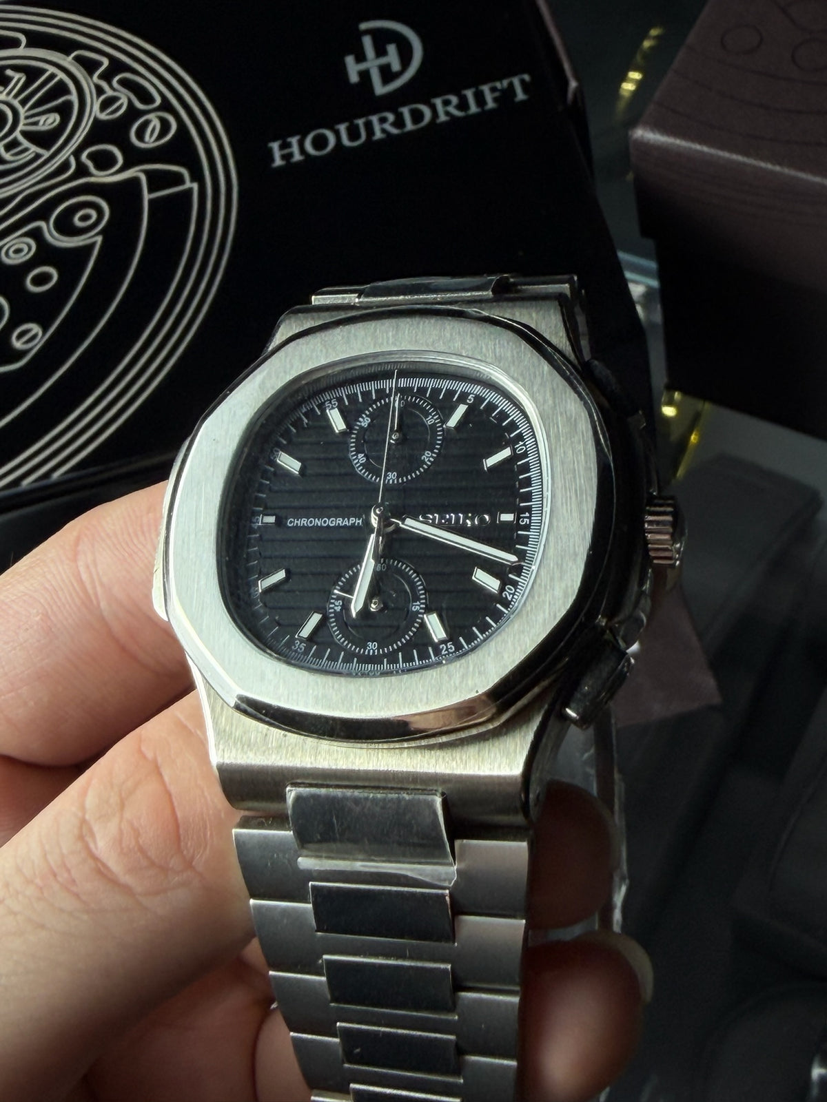 Seiko Mod Nautilus Chrono Black