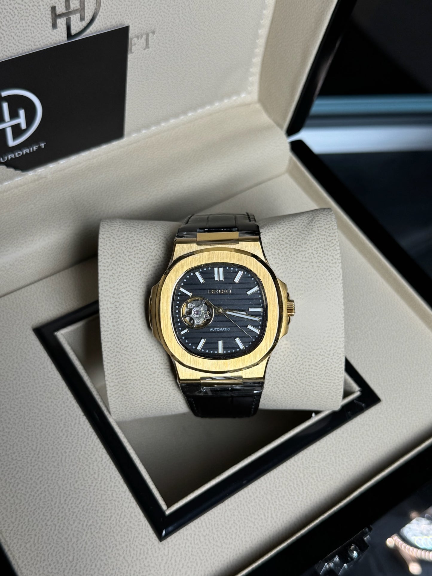 Seiko Mod Nautilus Open Heart Gold