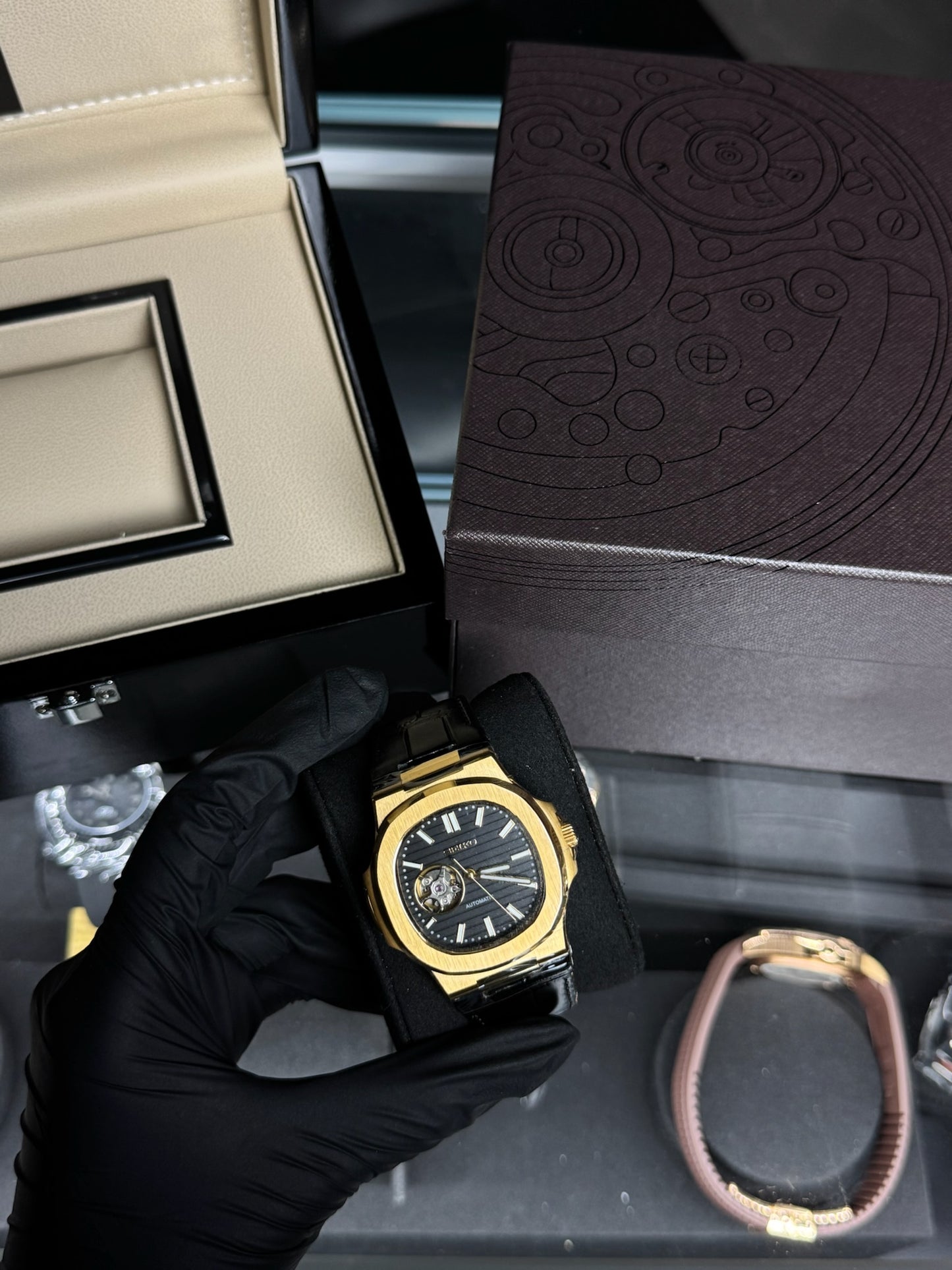 Seiko Mod Nautilus Open Heart Gold