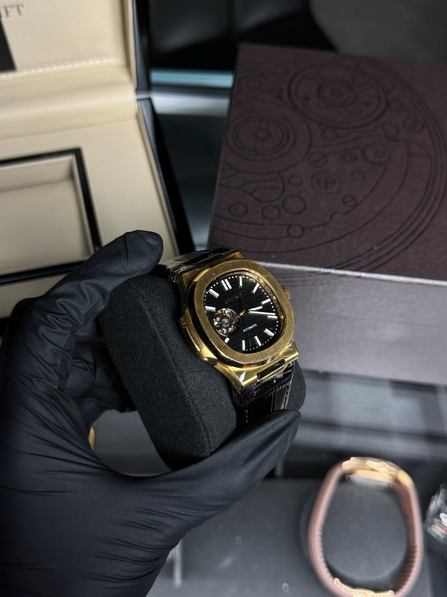 Seiko Mod Nautilus Open Heart Gold