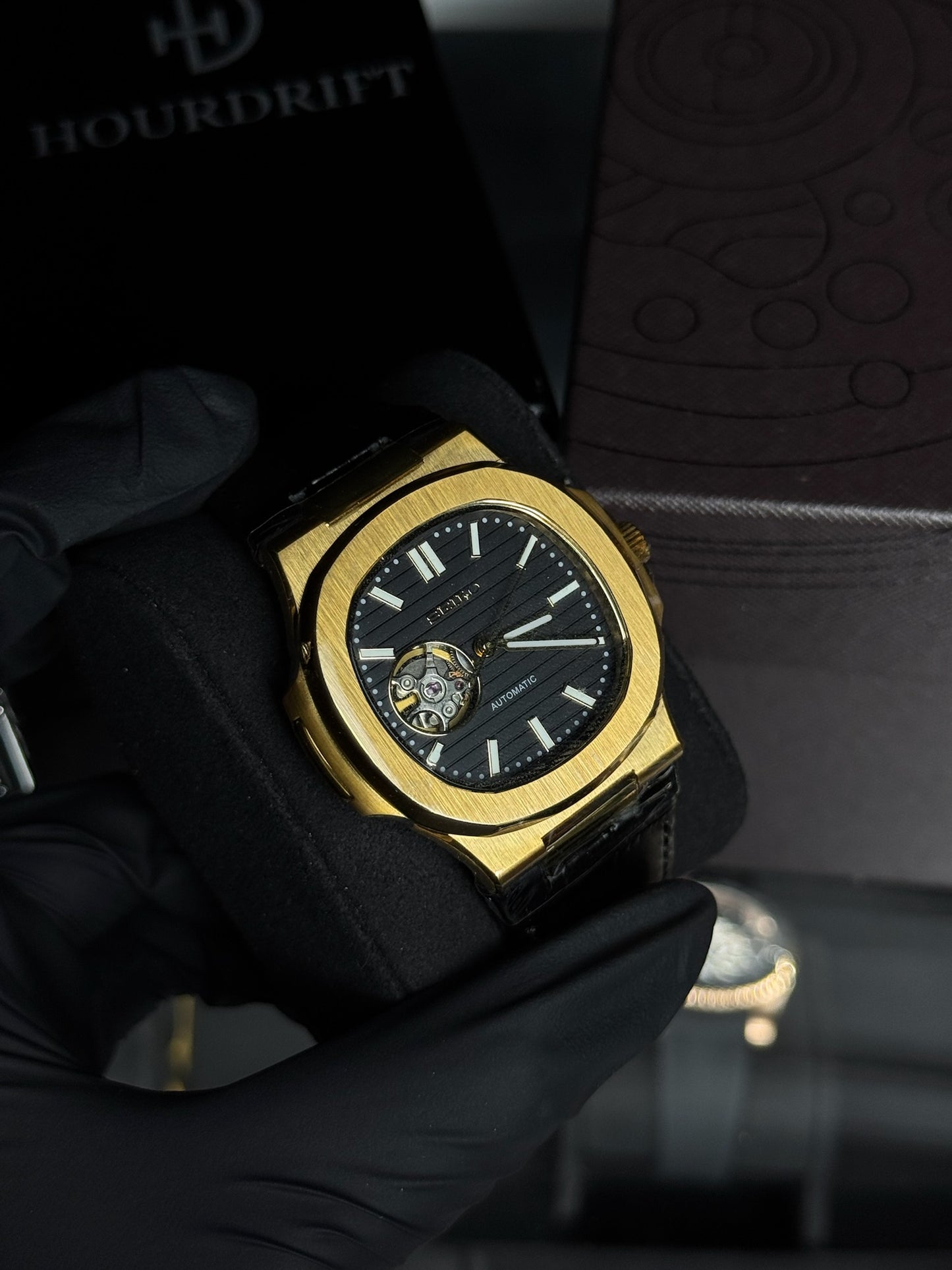 Seiko Mod Nautilus Open Heart Gold