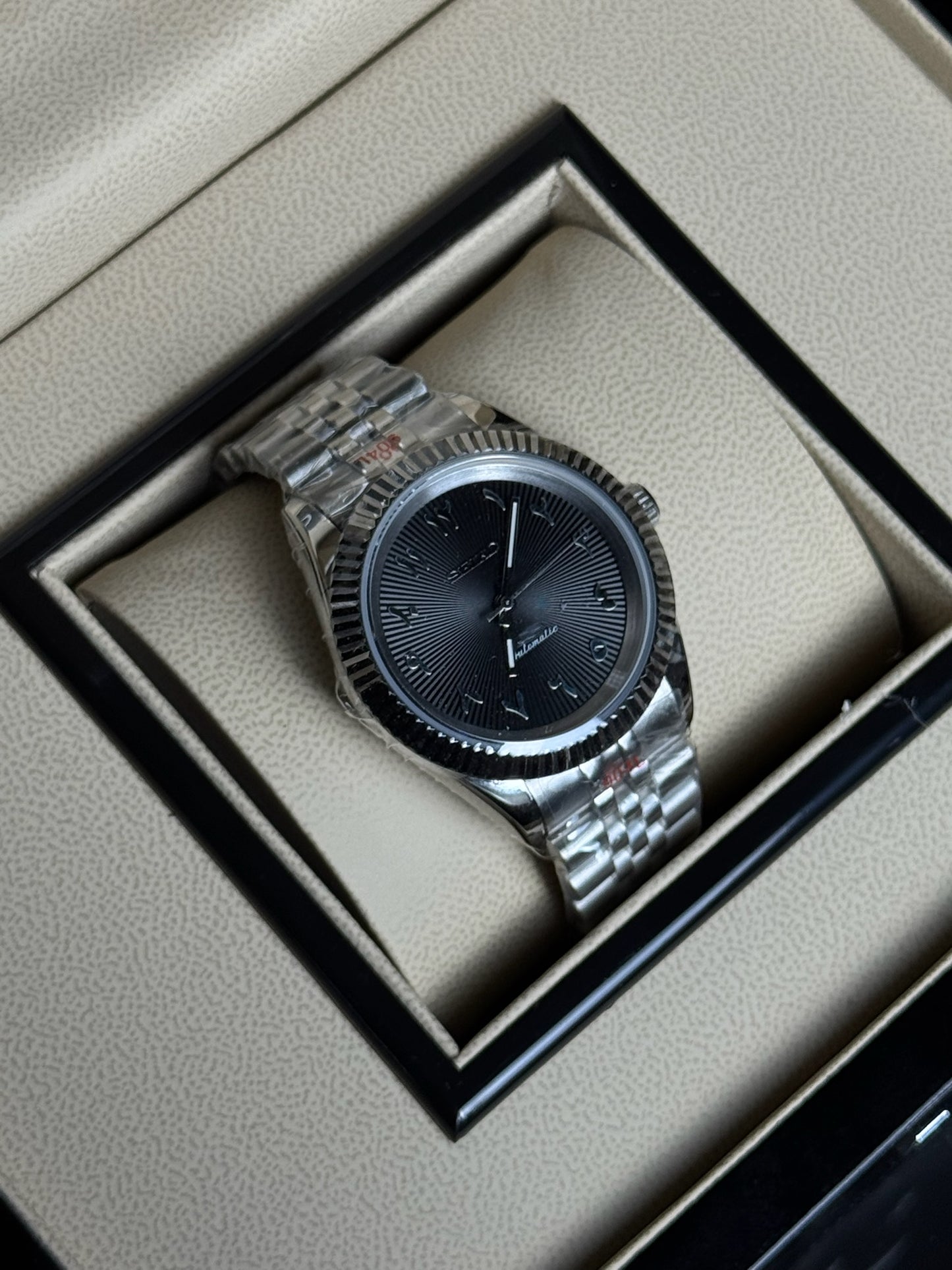 Seiko Mod Datejust Black Arabic Textured Dial