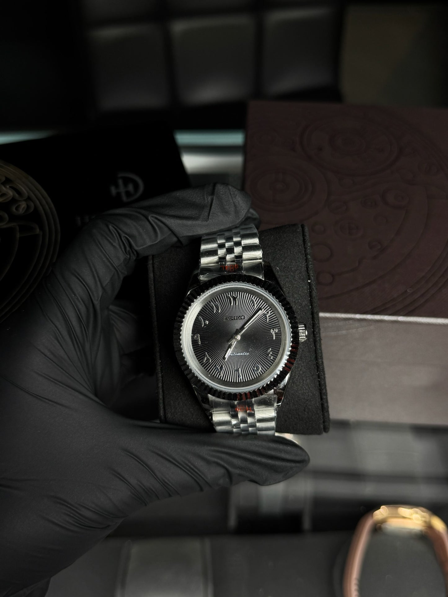Seiko Mod Datejust Black Arabic Textured Dial