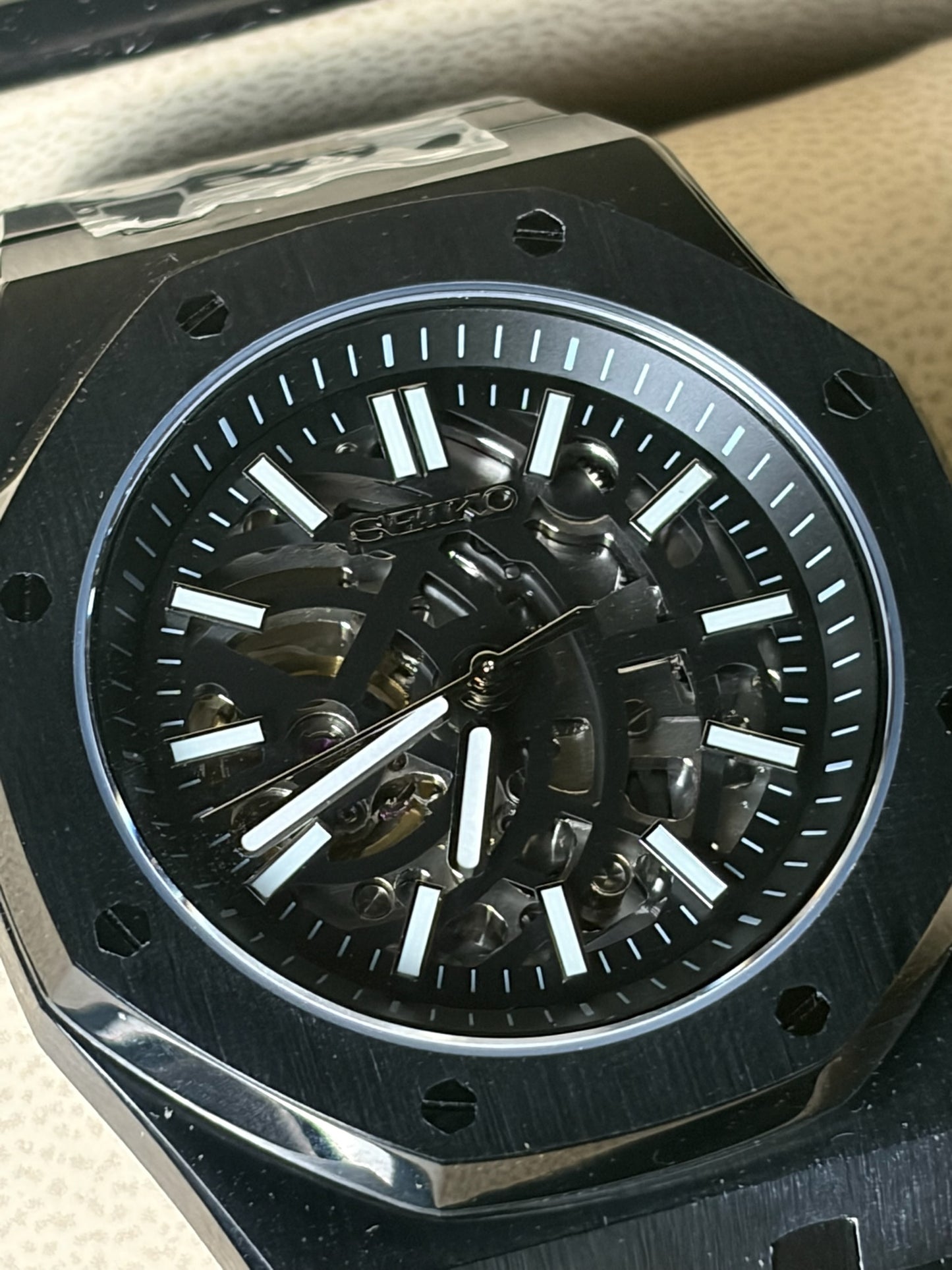 Seiko Mod Royal Oak Skeleton Black