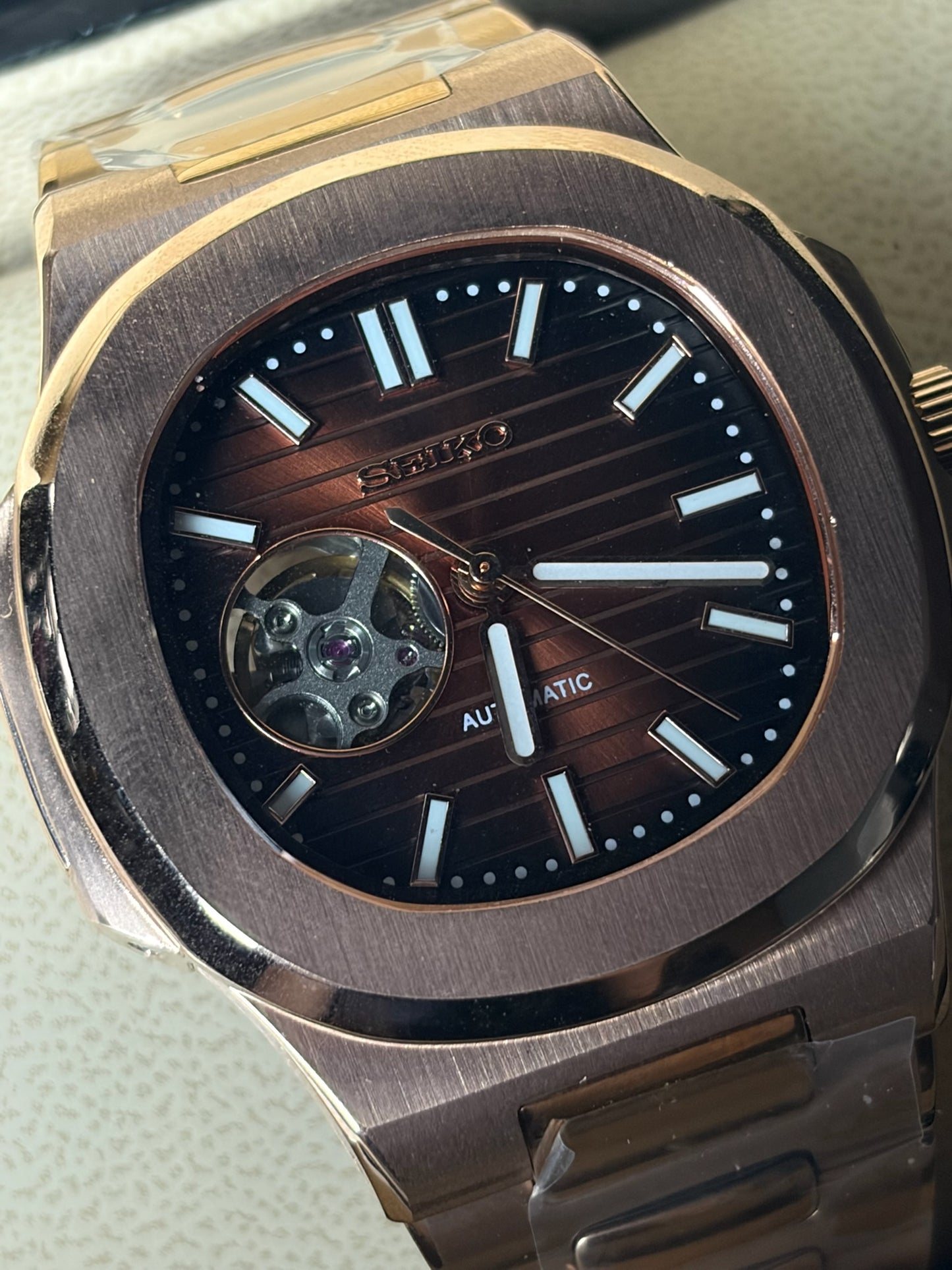 Seiko Mod Nautilus Open Heart Rosewood Edition