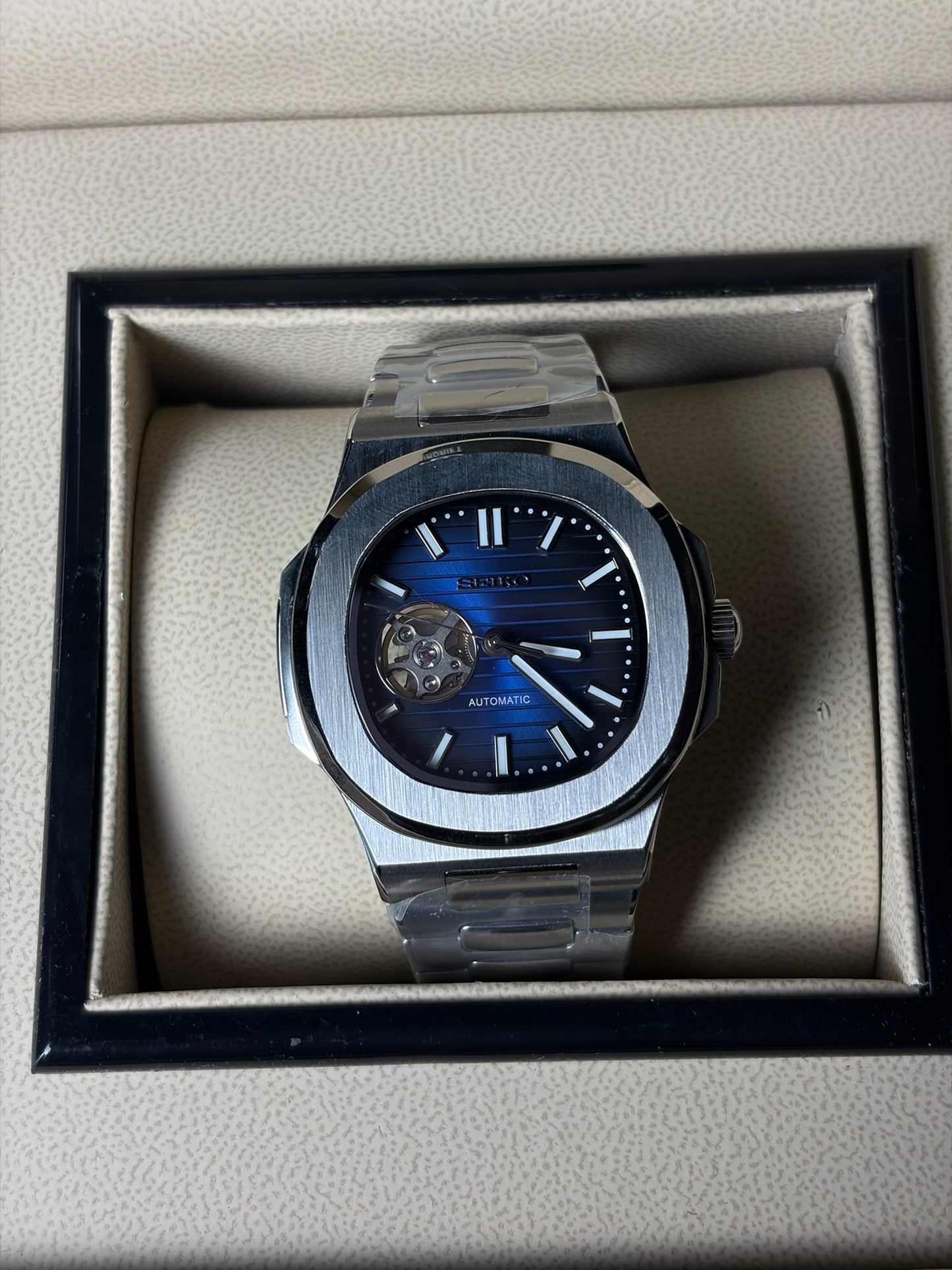 Seiko Mod Nautilus Open Heart Deep Blue