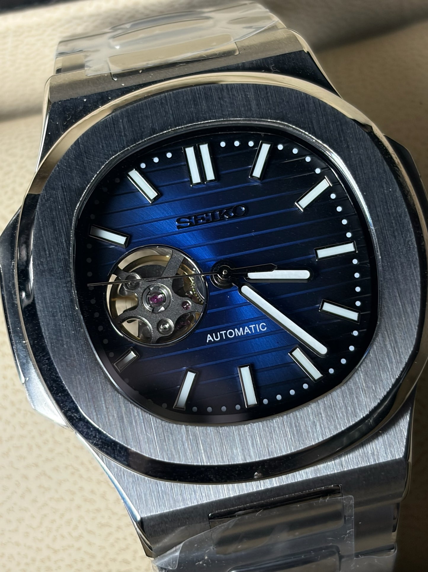 Seiko Mod Nautilus Open Heart Deep Blue