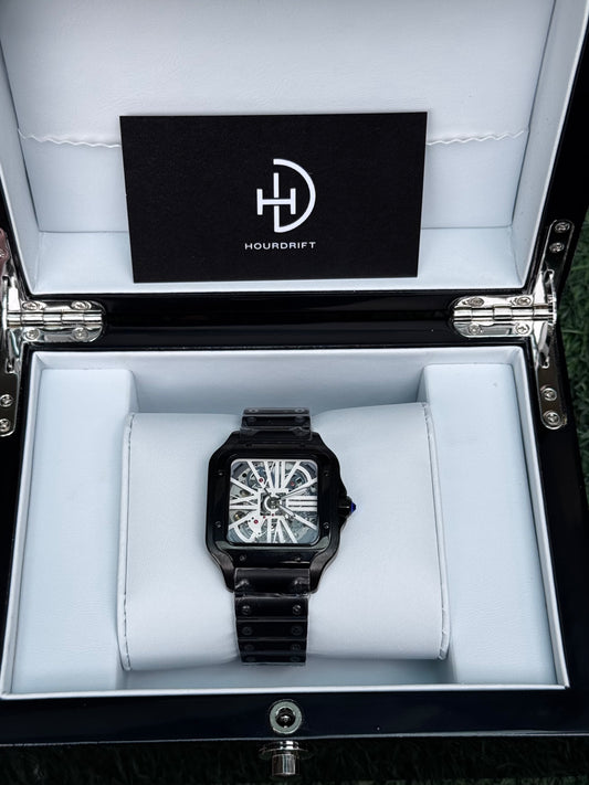 Seiko Mod Santos Skeleton Black