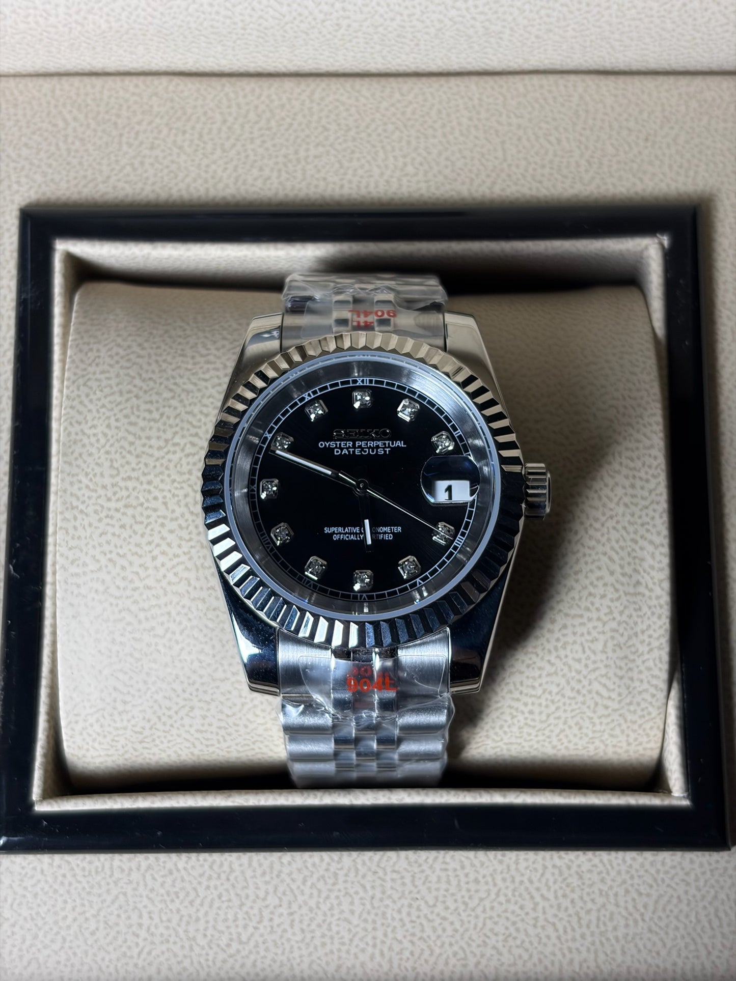 Seiko Mod Datejust Black Dial Diamond Face