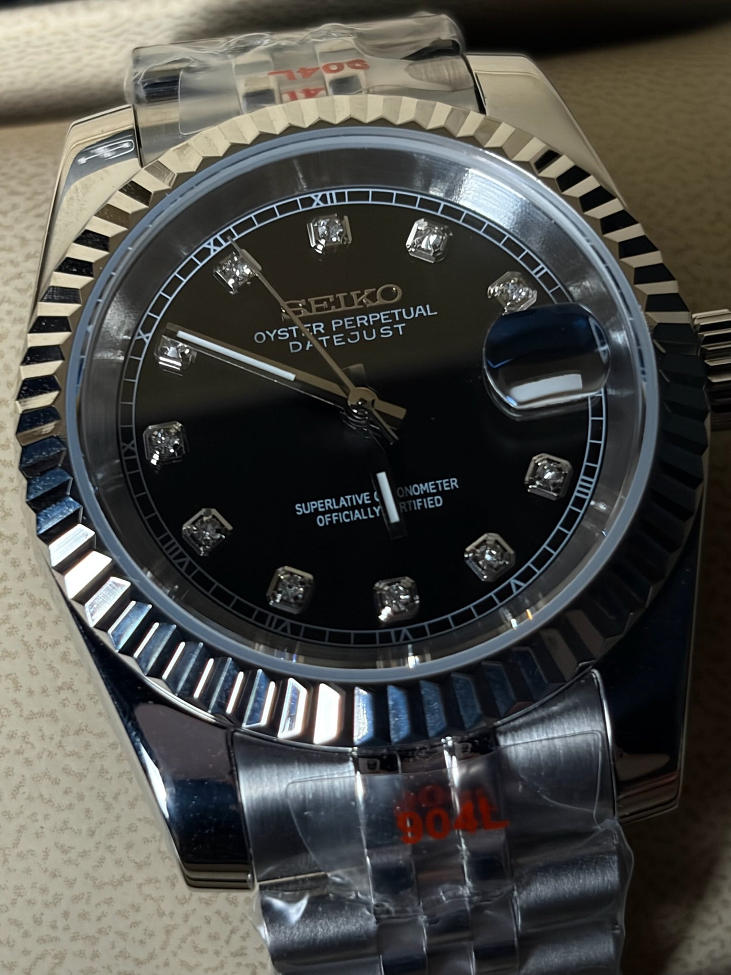 Seiko Mod Datejust Black Dial Diamond Face
