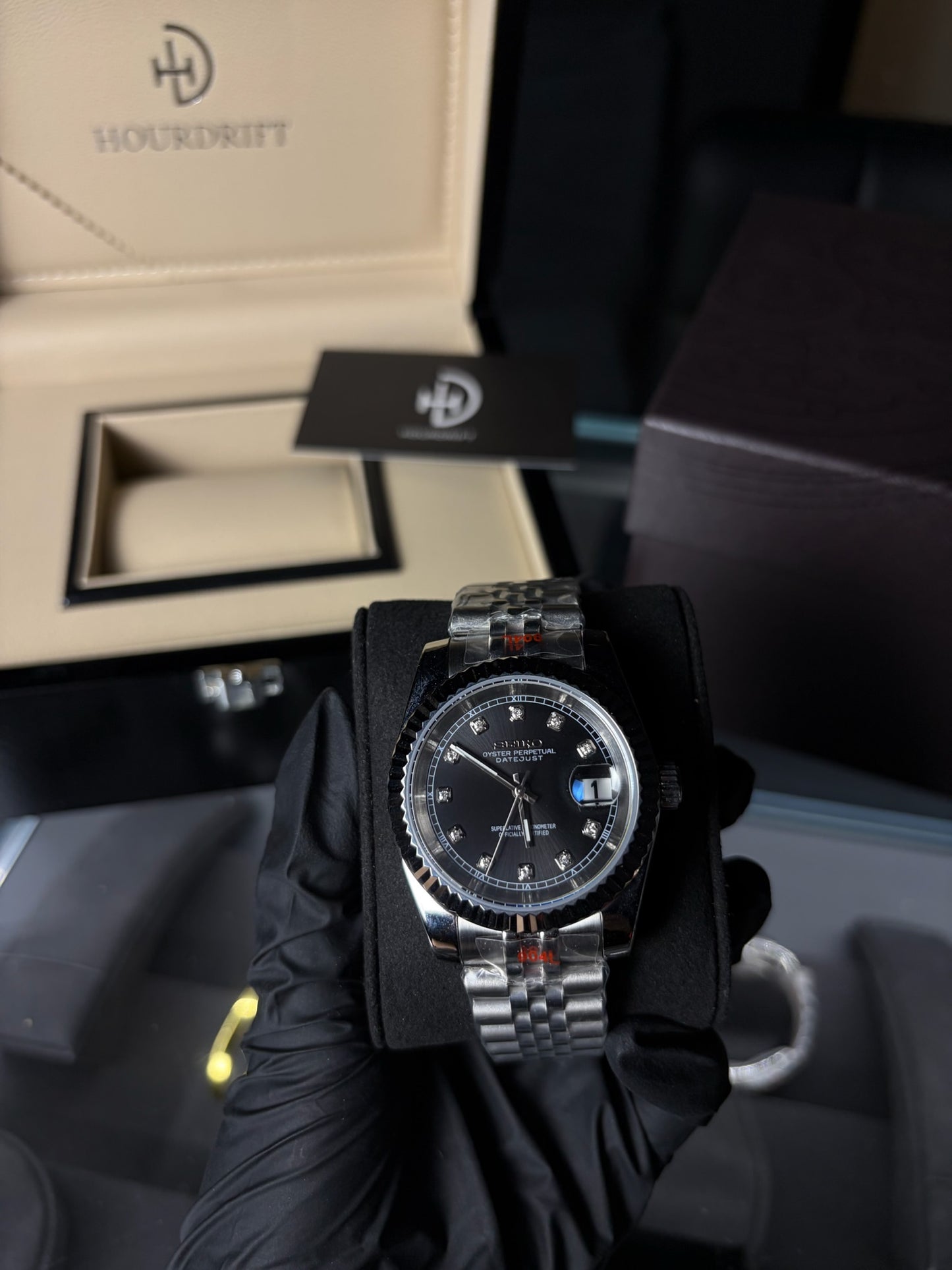Seiko Mod Datejust Black Dial Diamond Face
