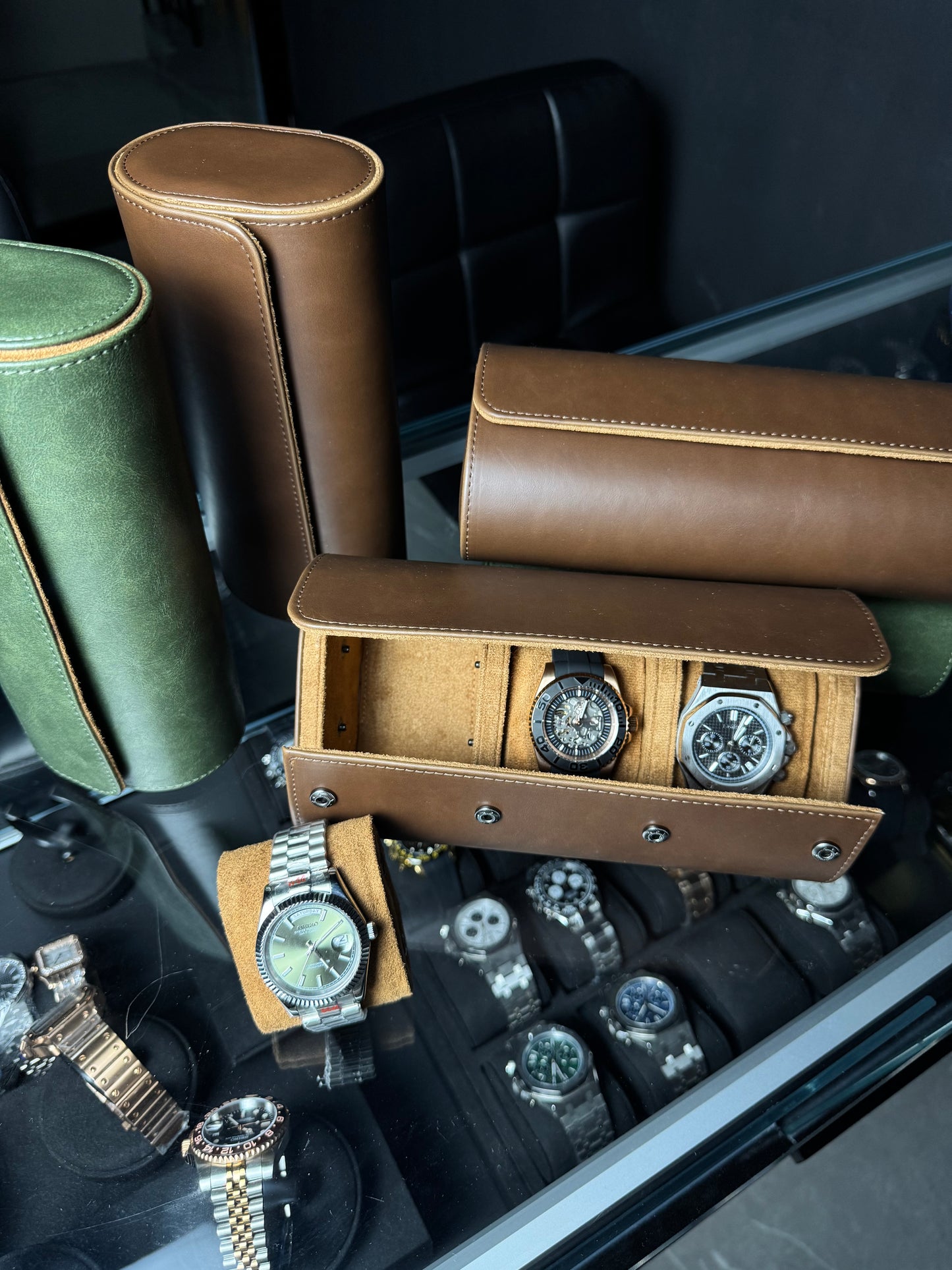 3 Slot Premium Flatback Leather Watch Travel Case