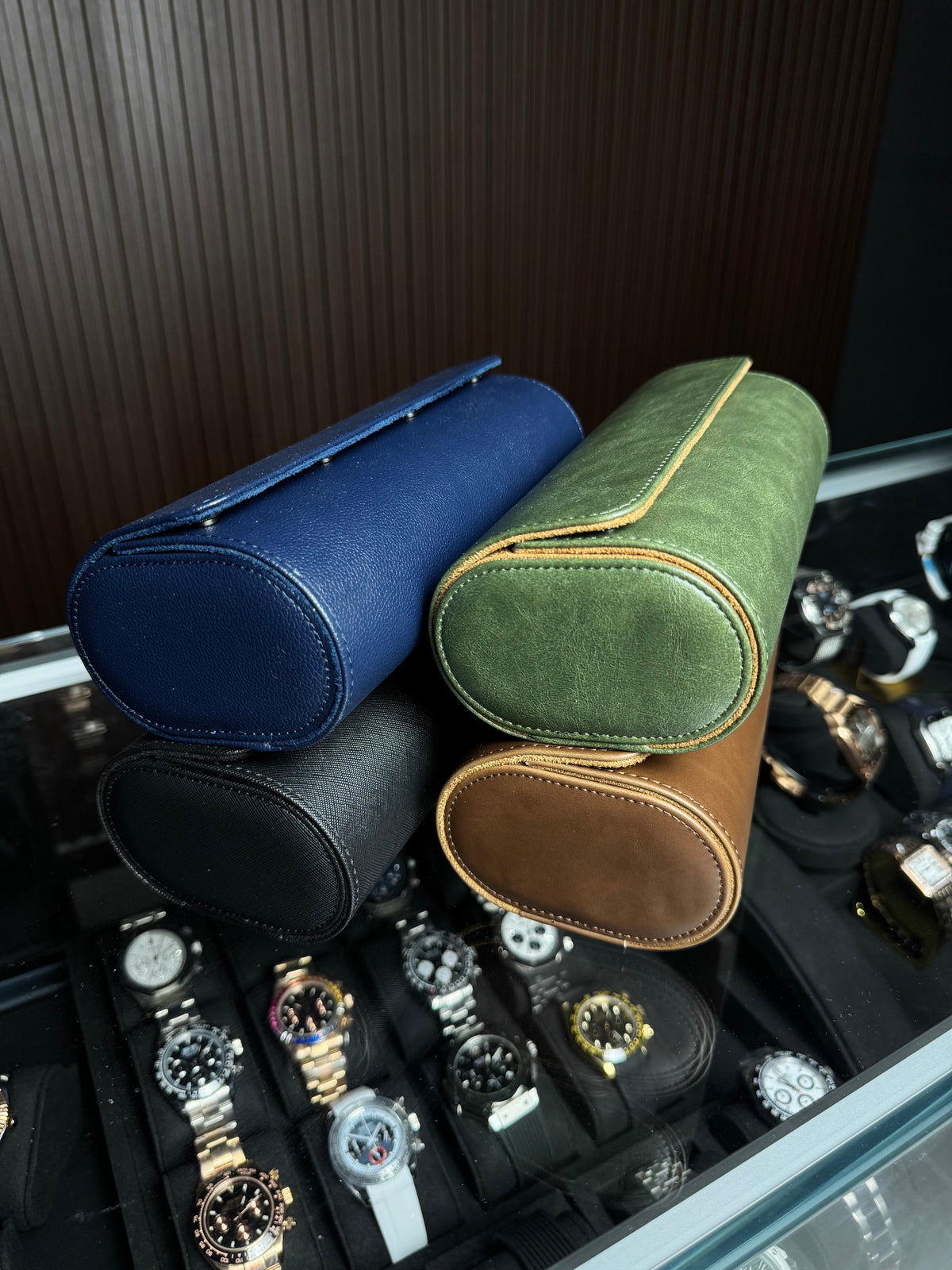 3 Slot Premium Flatback Leather Watch Travel Case