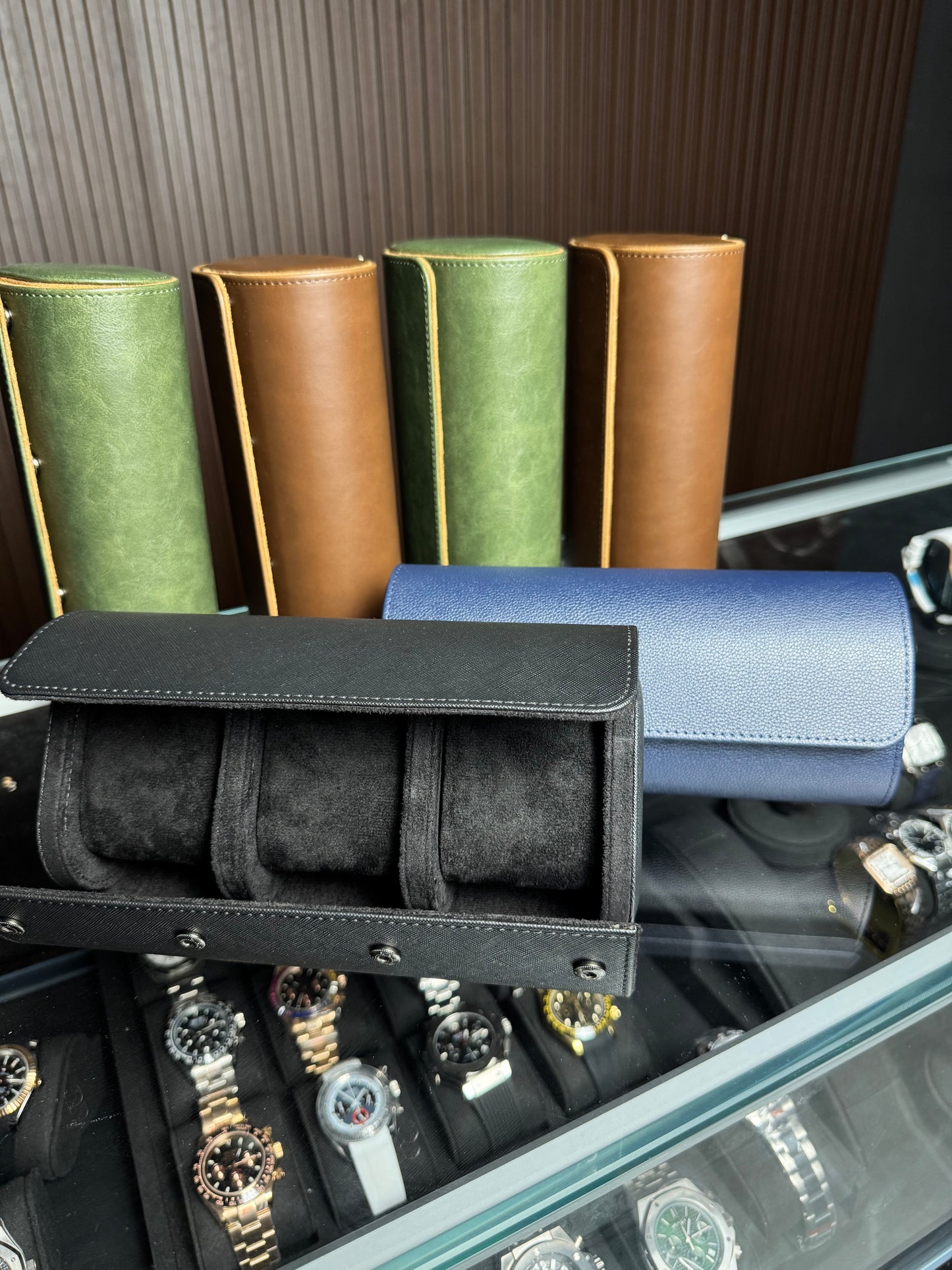 3 Slot Premium Flatback Leather Watch Travel Case