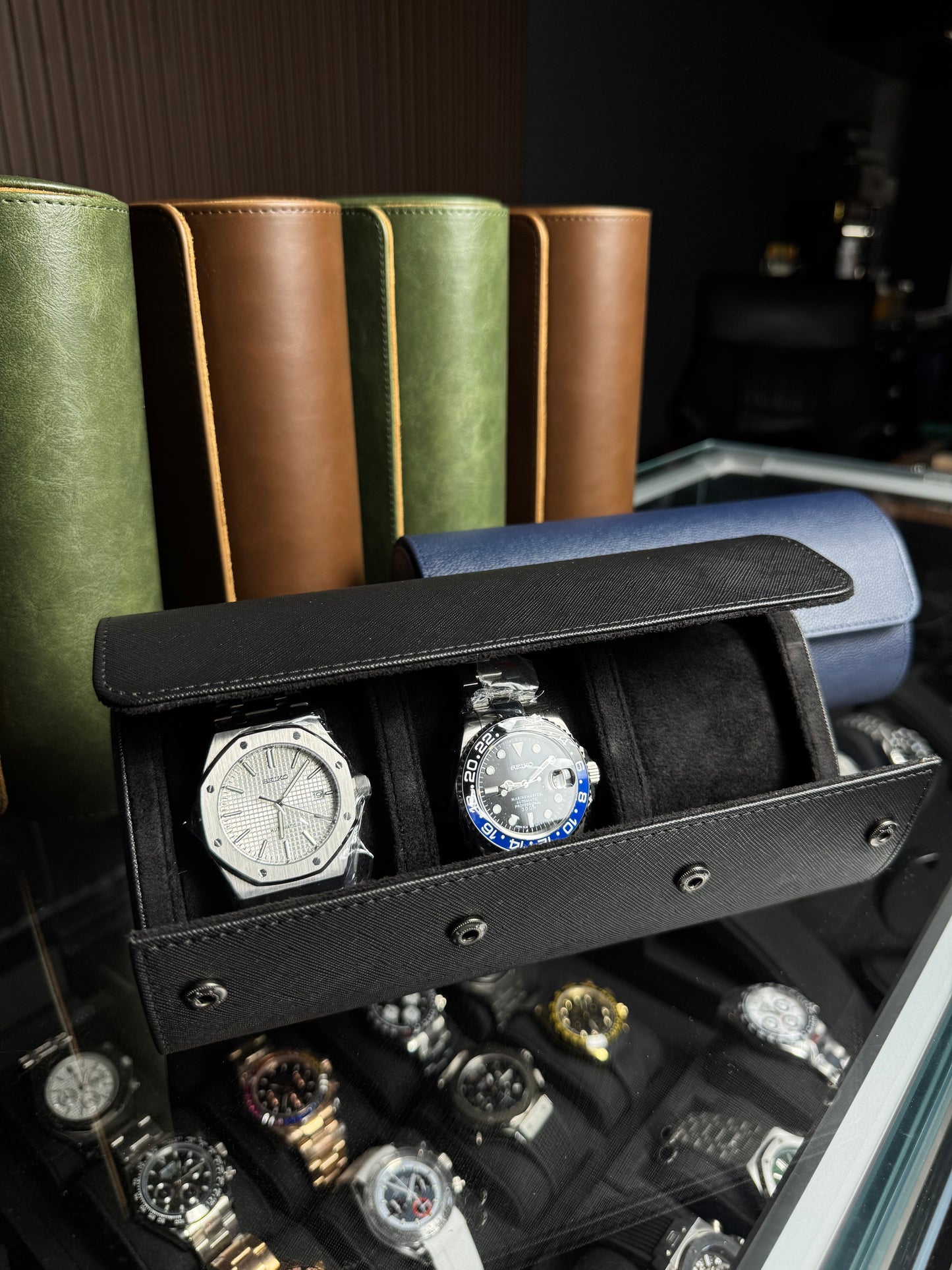 3 Slot Premium Flatback Leather Watch Travel Case