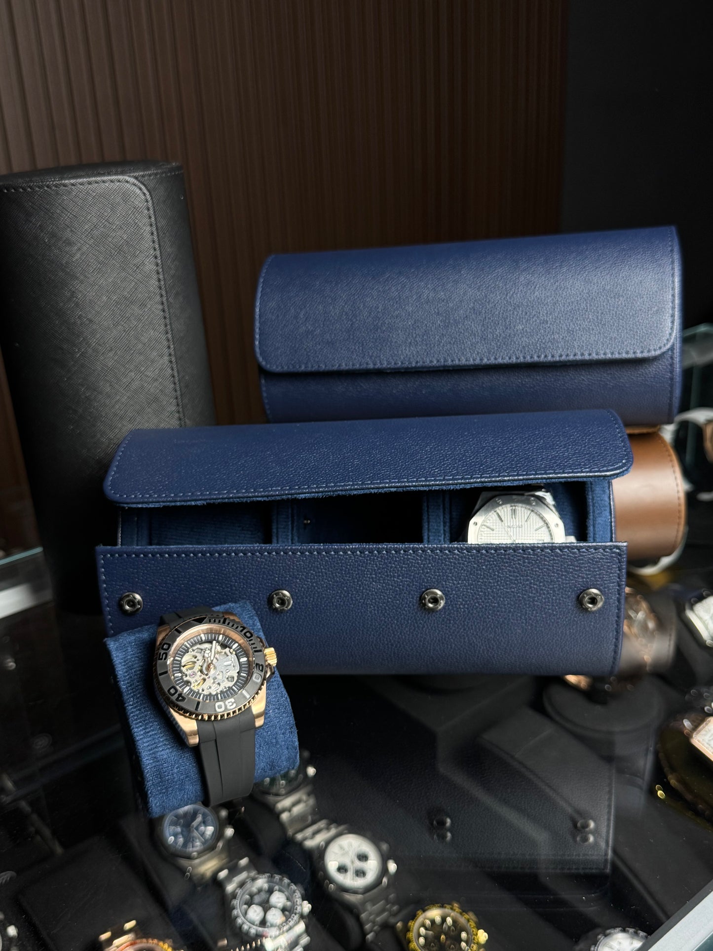 3 Slot Premium Flatback Leather Watch Travel Case