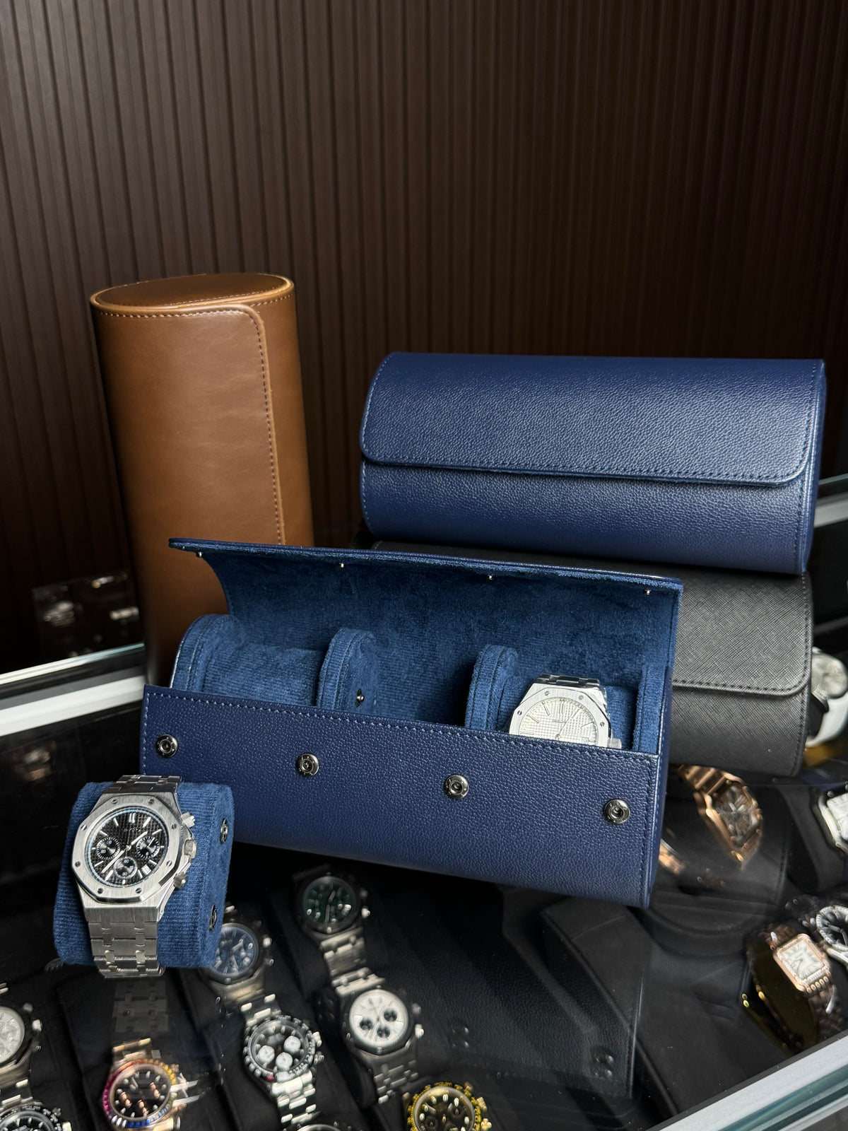 3 Slot Premium Flatback Leather Watch Travel Case